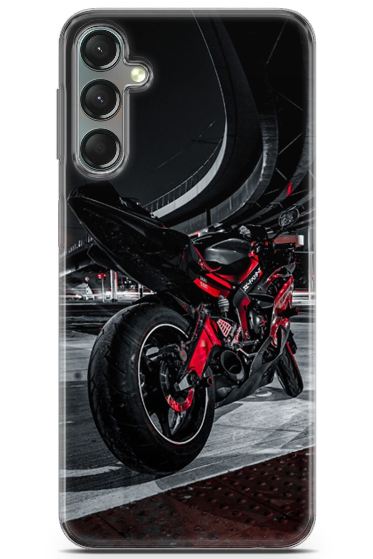 Lopard Samsung Galaxy A24 Enjoy Parlak Kılıf Milano 18 Kırmızı Motosiklet
