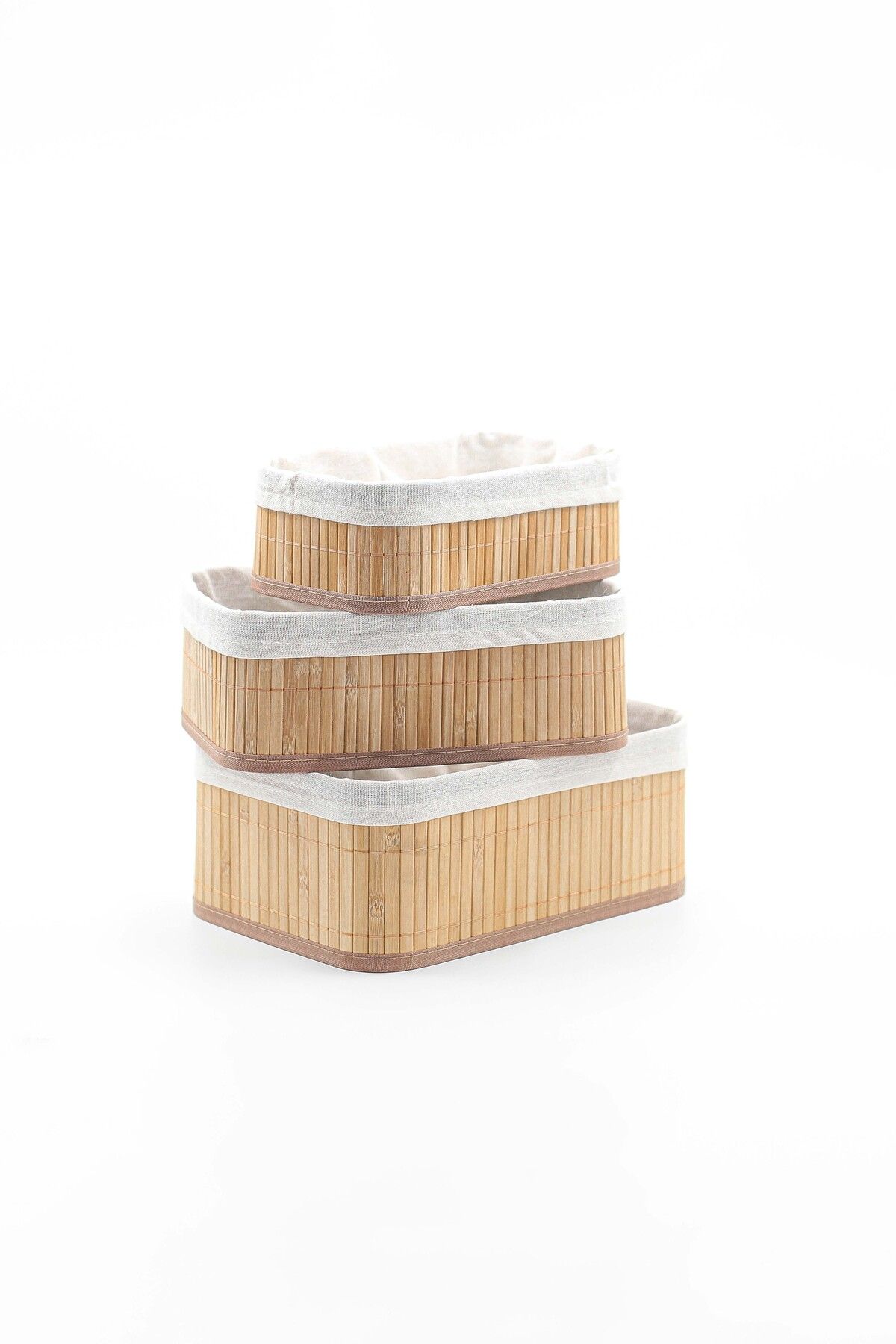 Karçiçeği Home 3'lü Bambu Sepet Naturel Astarlı Çok Amaçlı Saklama Kutusu - Banyo Kozmetik Mutfak Dolap Organizeri