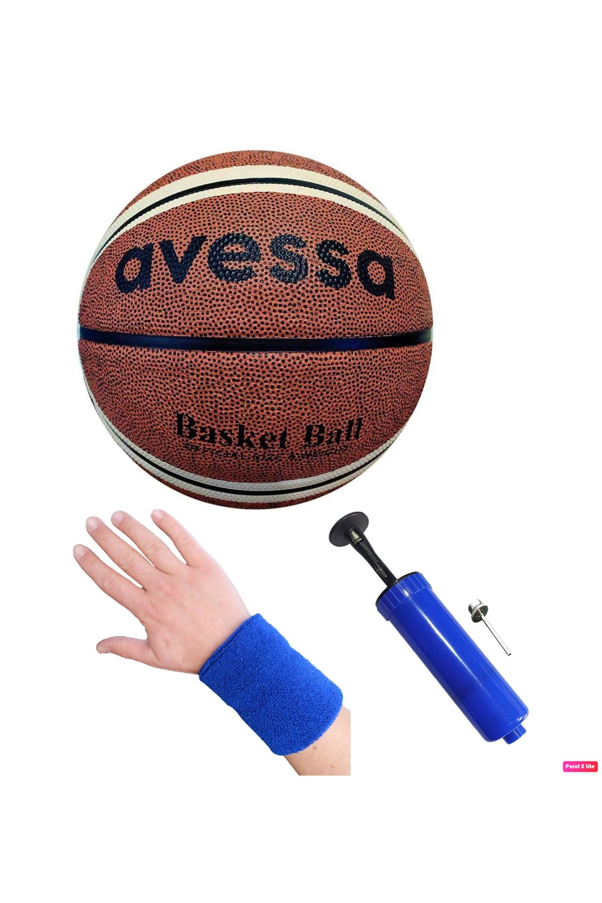 Avessa BT-170 Outdoor Kauçuk 8 Panel Basketbol Topu No 6 + Top Pompası + Havlu Bileklik