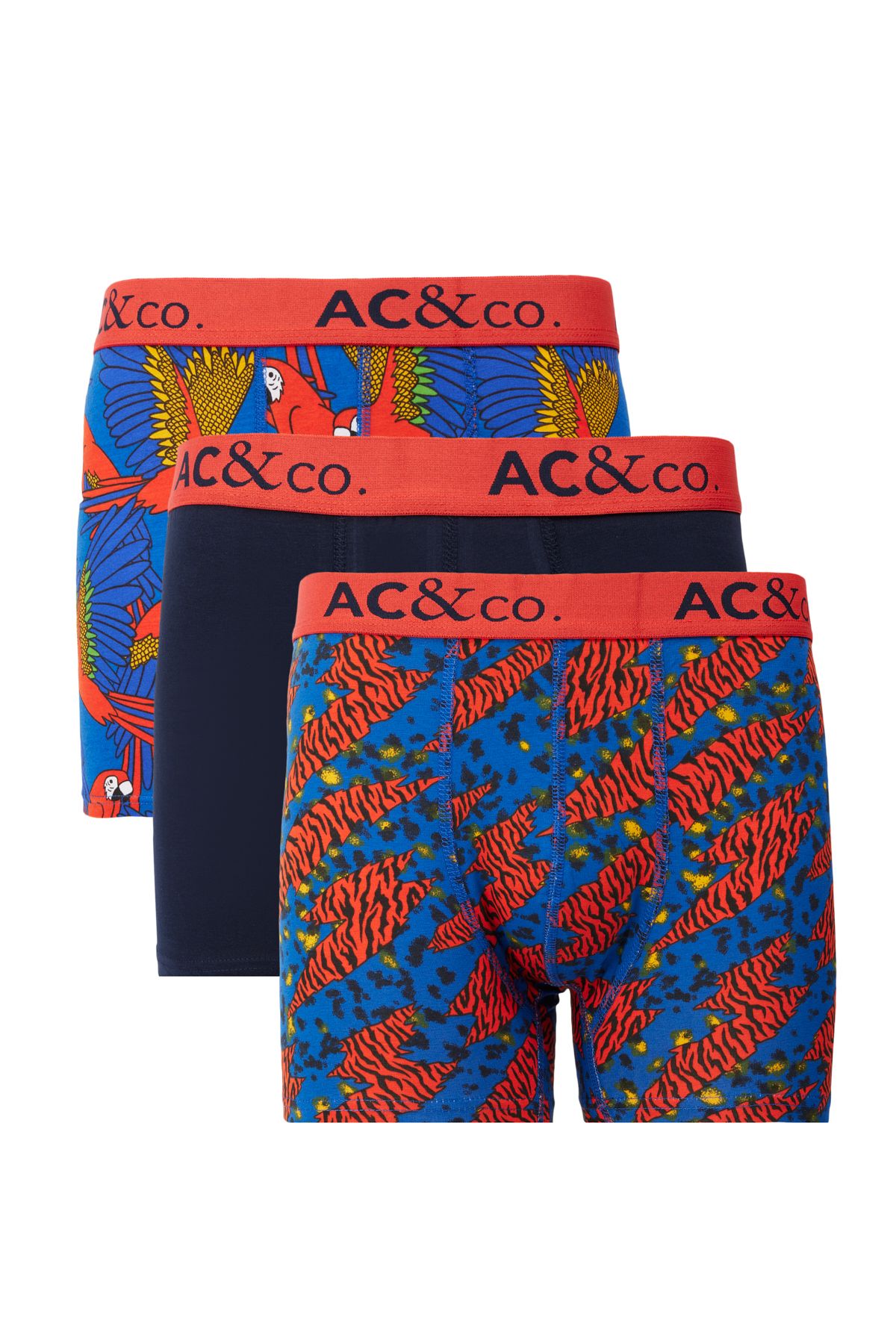 AC&Co / Altınyıldız Classics Erkek Lacivert-Kiremit Pamuklu Esnek Desenli 3'lü Boxer Paketi