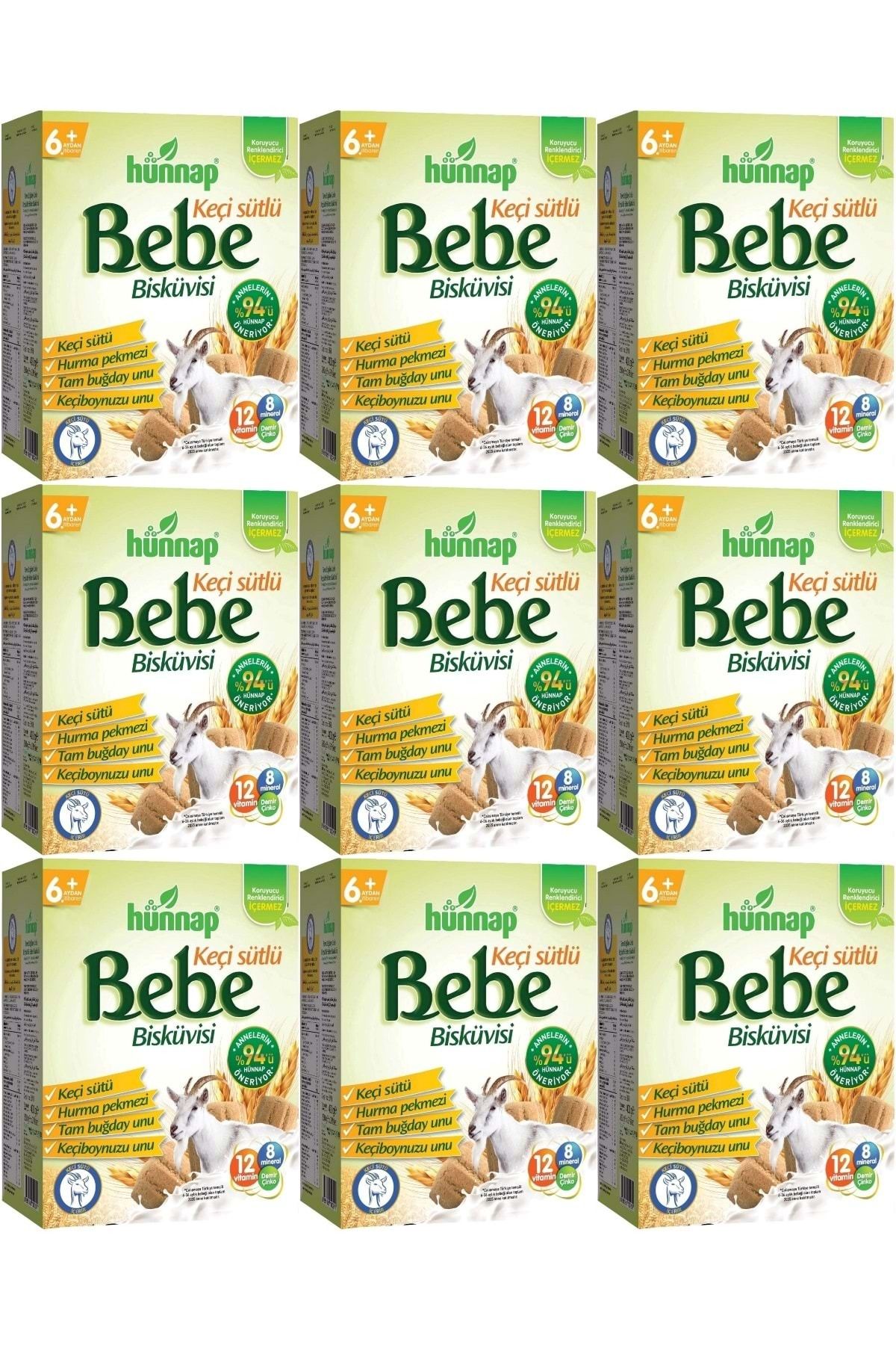 Hünnap Keçi Sütlü Bebe Bisküvisi 400gr 9 lı Set 3600gr