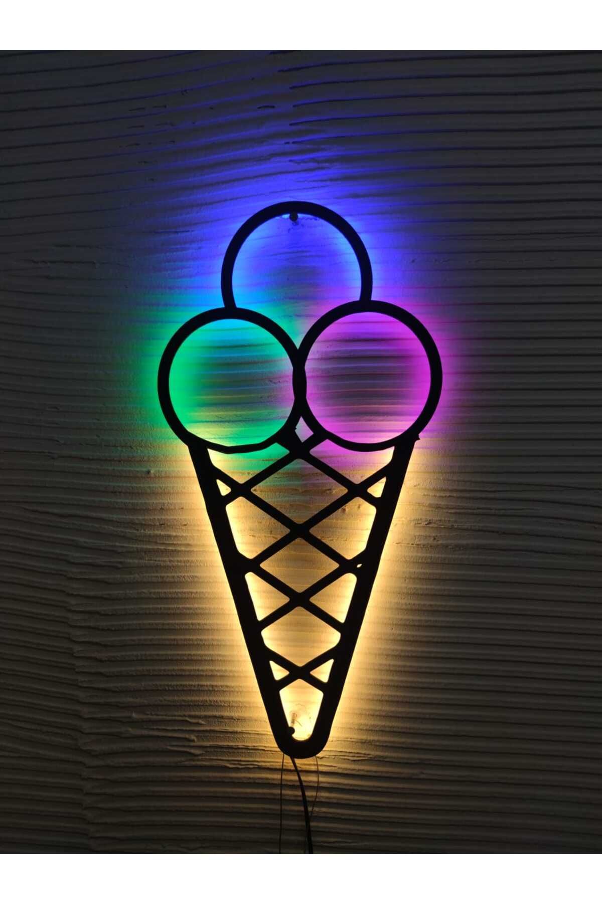 dekoraven dondurma ice cream led ışıklı ahşap iç mekan tabela (55x25cm)
