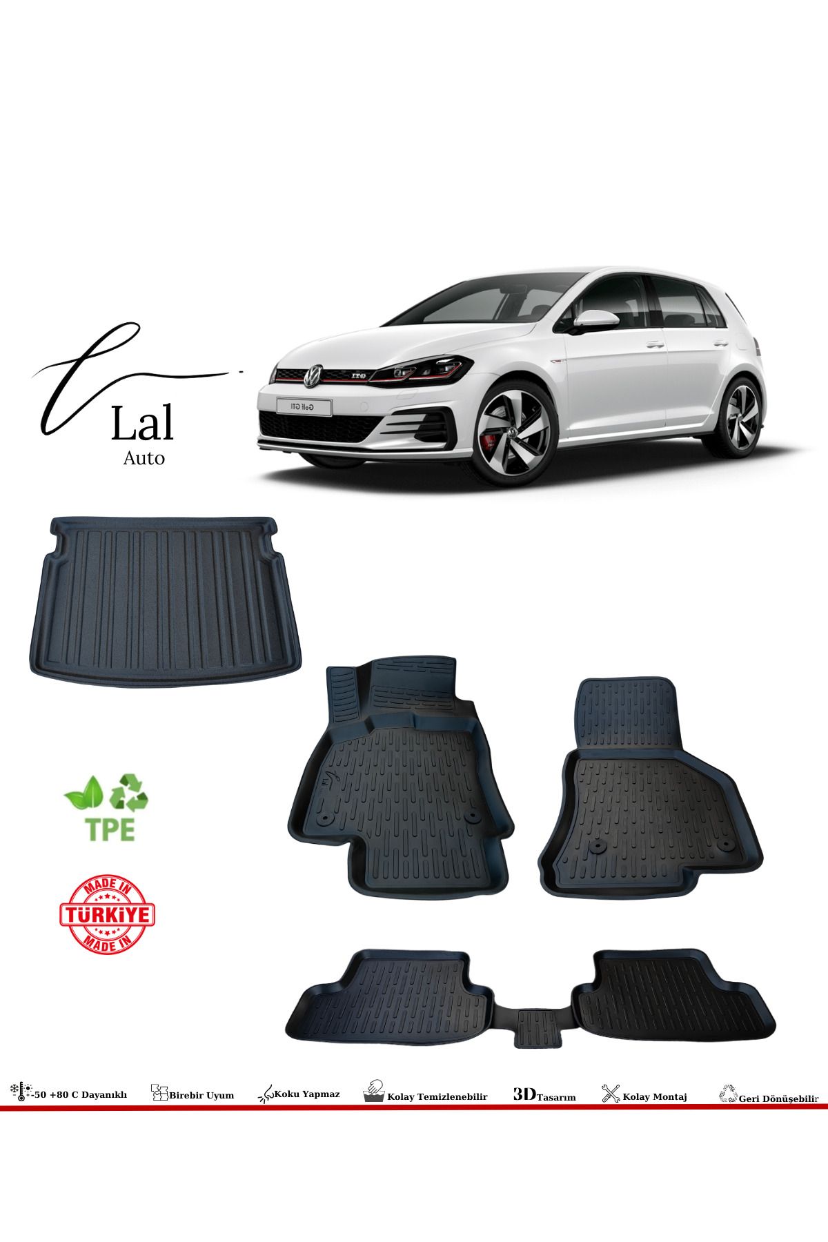 Lal Volkswagen Golf 7 2013-2019 3d Havuzlu Paspas Üst Bagaj Havuzu Seti