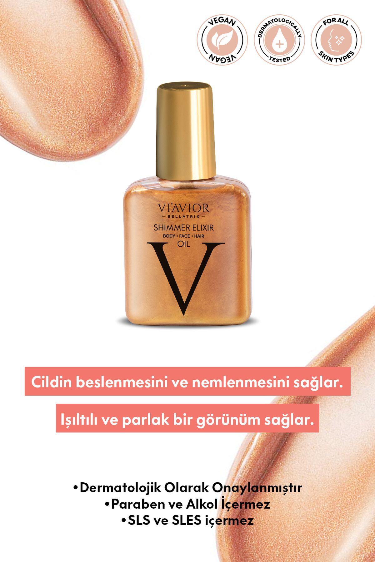 OGX Viavior Yenileyici Onarıcı Nemlendirici Shimmer Elixir Vegan Yüz Vücut Saç Bakım Yağı 100ml