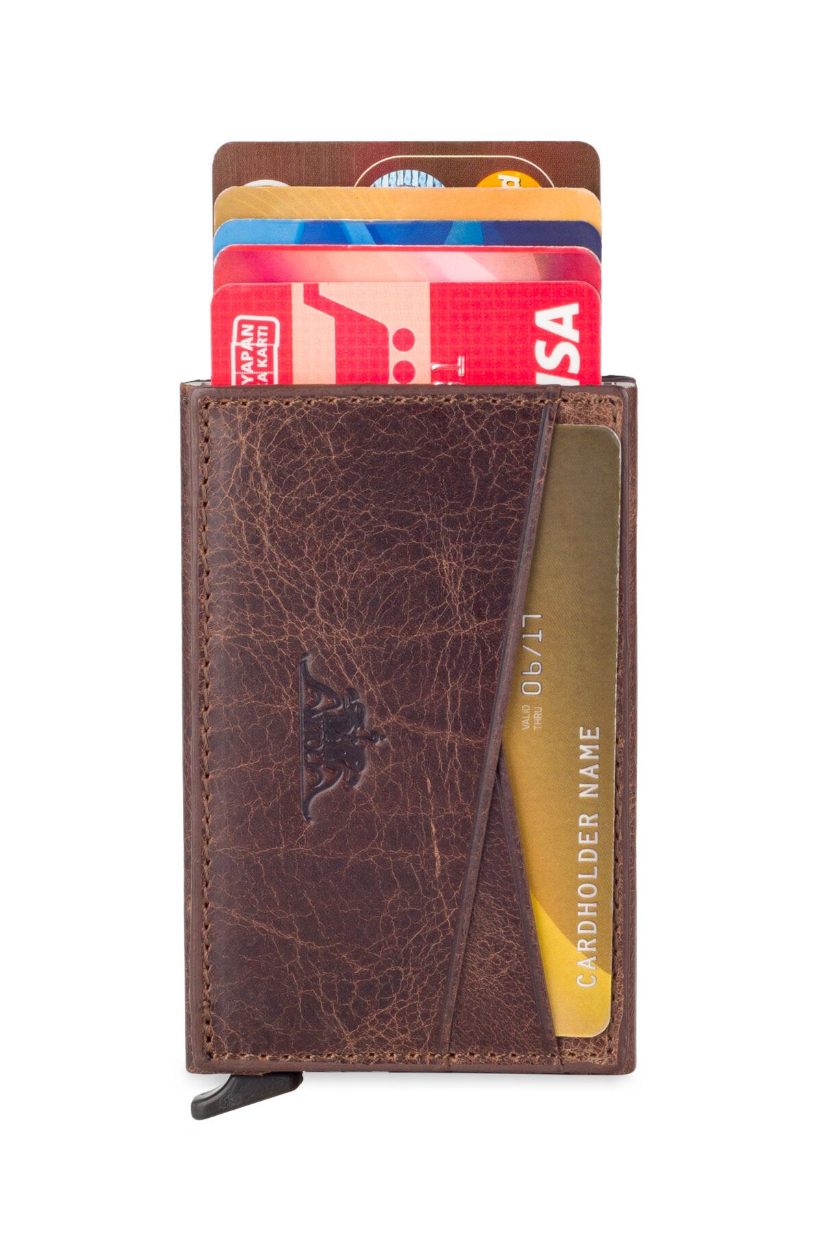 Anı Yüzük Erkek Kahverengi %100 Gerçek Deri Bozuk Para Bölmeli Mekanizmalı Kredi Kartlık Vintage Cüzdan