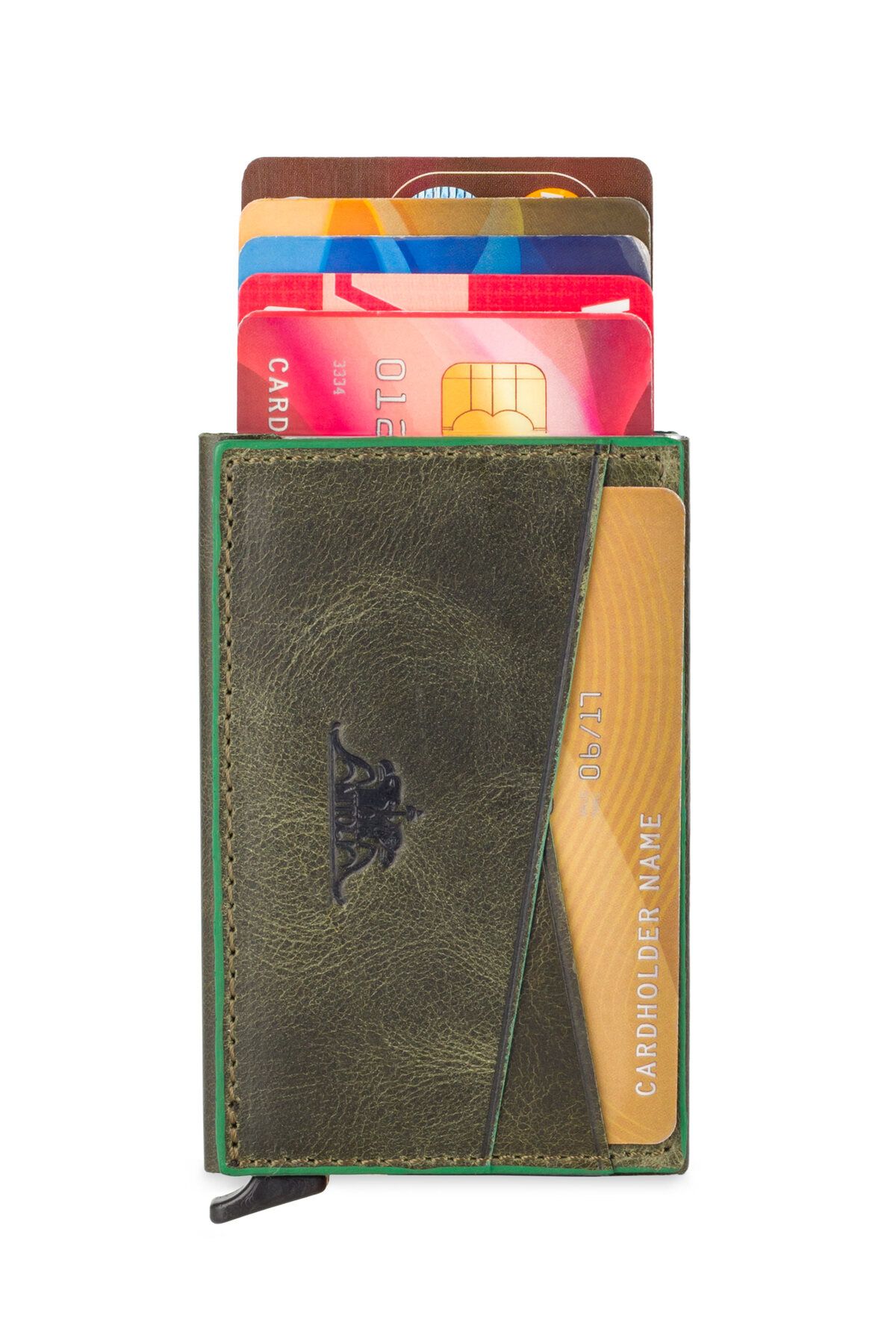 Anı Yüzük Erkek Yeşil %100 Hakiki Crazy Deri Bozuk Para Bölmeli Mekanizmalı Kredi Kartlık Vintage Cüzdan
