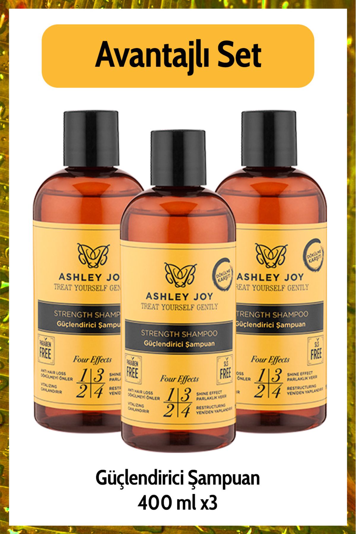 Ashley Joy Dökülme Karşıtı Keratin Ve Kafein Içeren Sülfatsız Güçlendirici Şampuan 400 ml X3 Set
