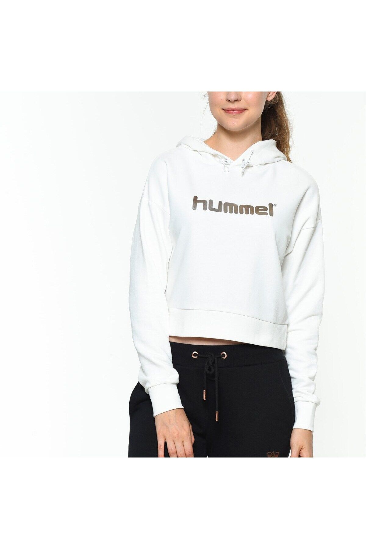 hummel Rayce Kadın Beyaz Baskılı Kapüşonlu Sweatshirt