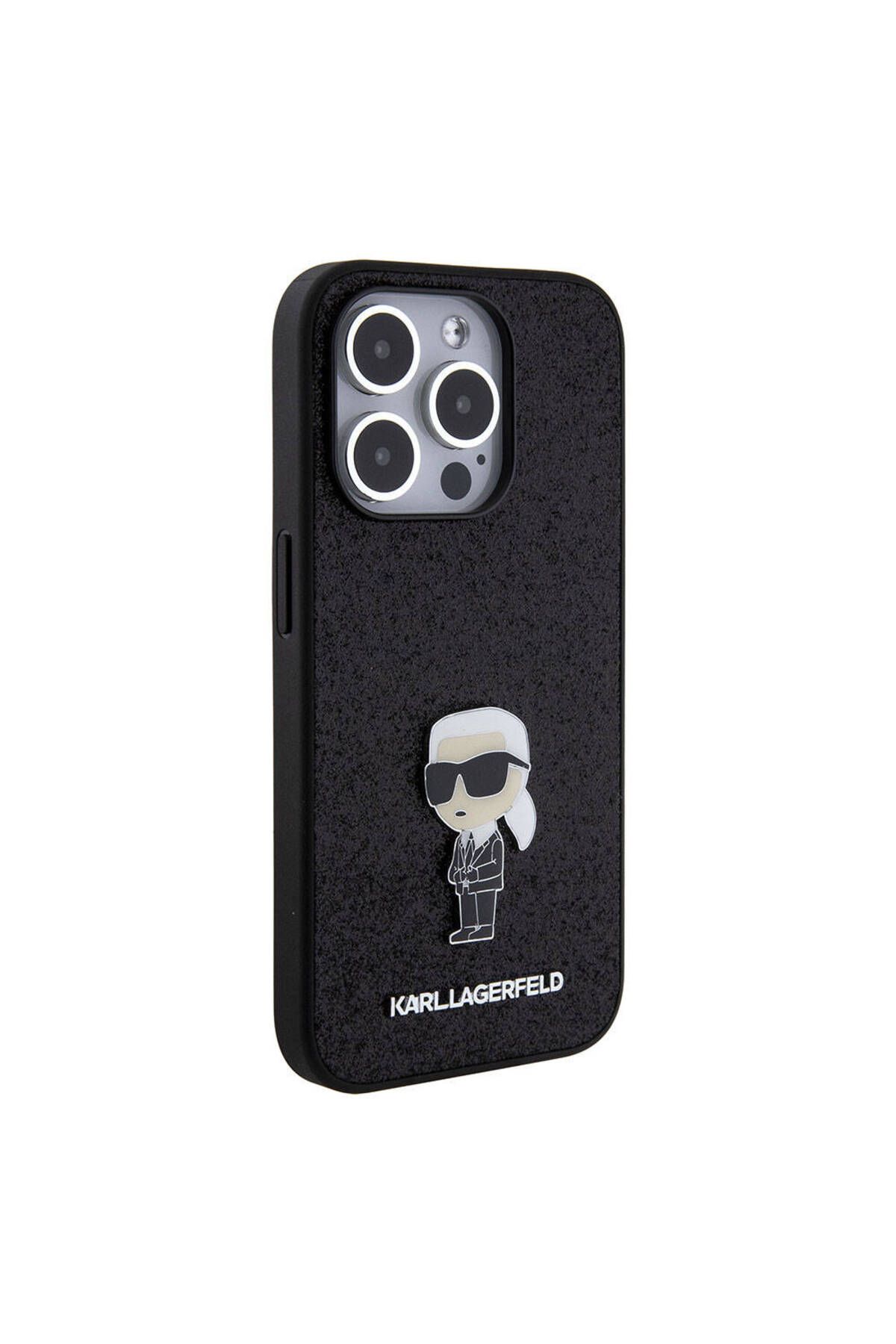 Karl Lagerfeld iPhone 15 Pro Max Uyumlu Kılıf Karl Lagerfeld İkonik Fixed Glitter Metal Logo Lisanslı Siyah