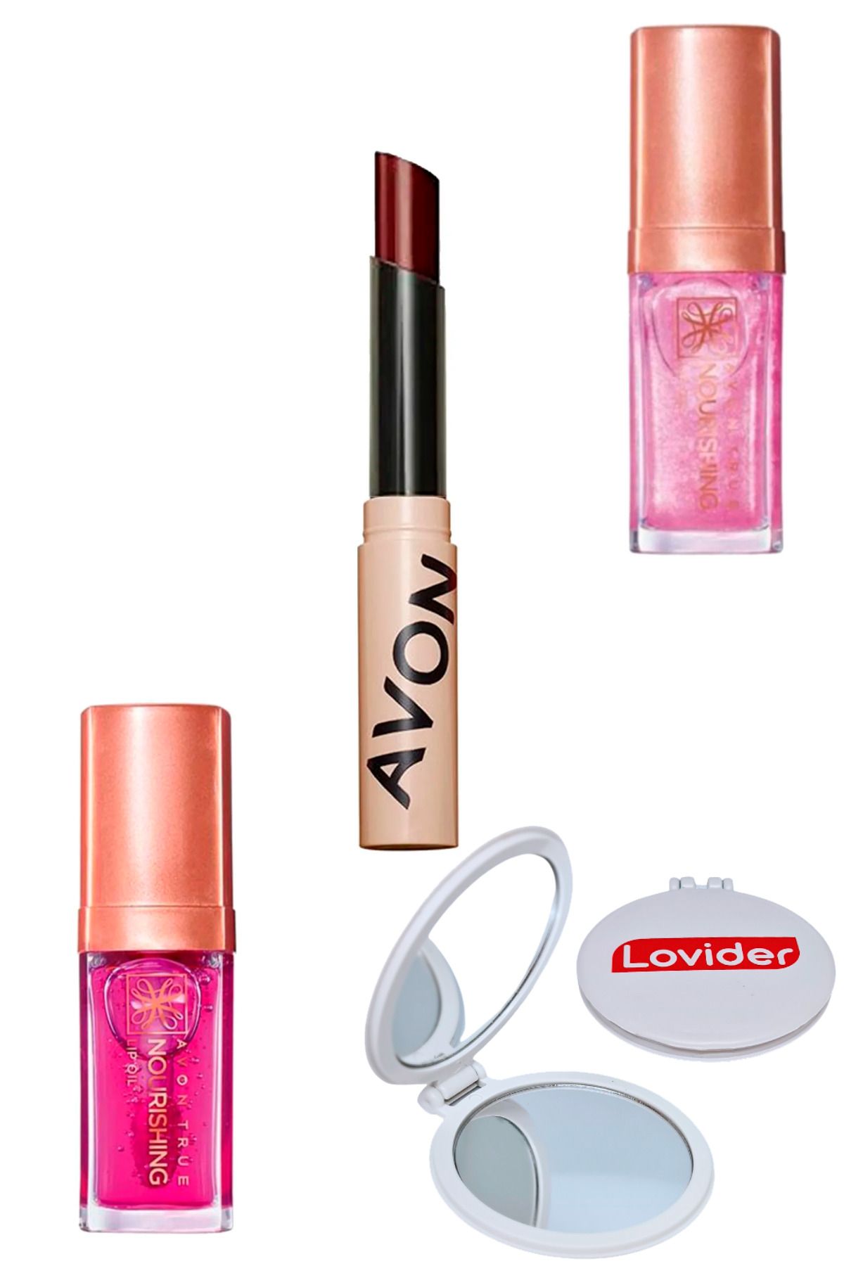 Avon Dudak Yağı Blossom + Tinted Plum + Dudak Yağı Shimmering Petal Paketi + Lovider Cep Aynası