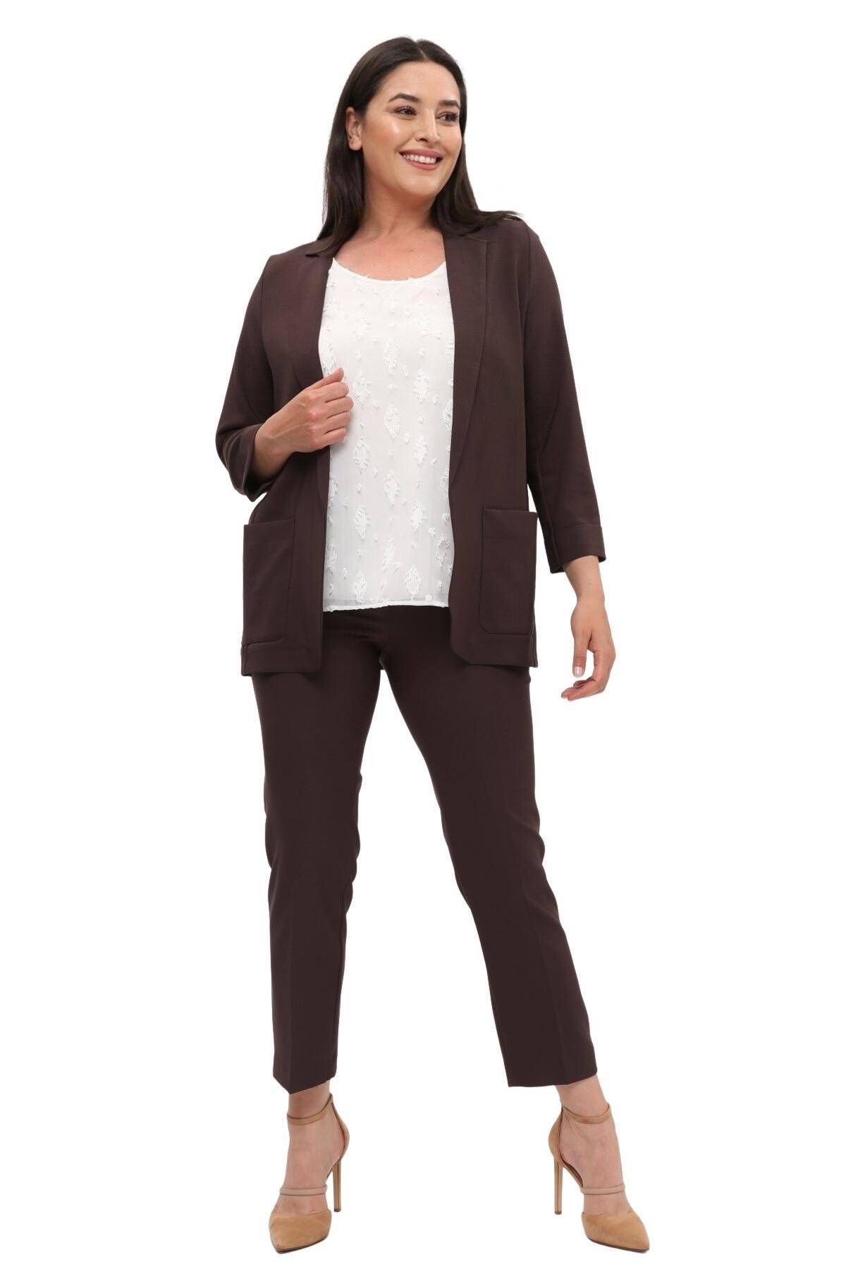 Hanezza Kadın Blazer Ceket | Kahve | Büyük Beden | 7 Renk | Takım Elbise Uyumlu
