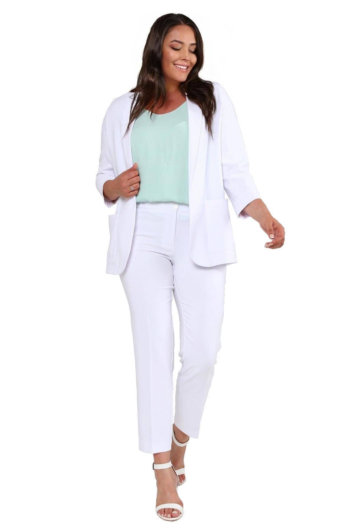 Hanezza Kadın Blazer Ceket | Beyaz | Büyük Beden | 7 Renk | Takım Elbise Uyumlu