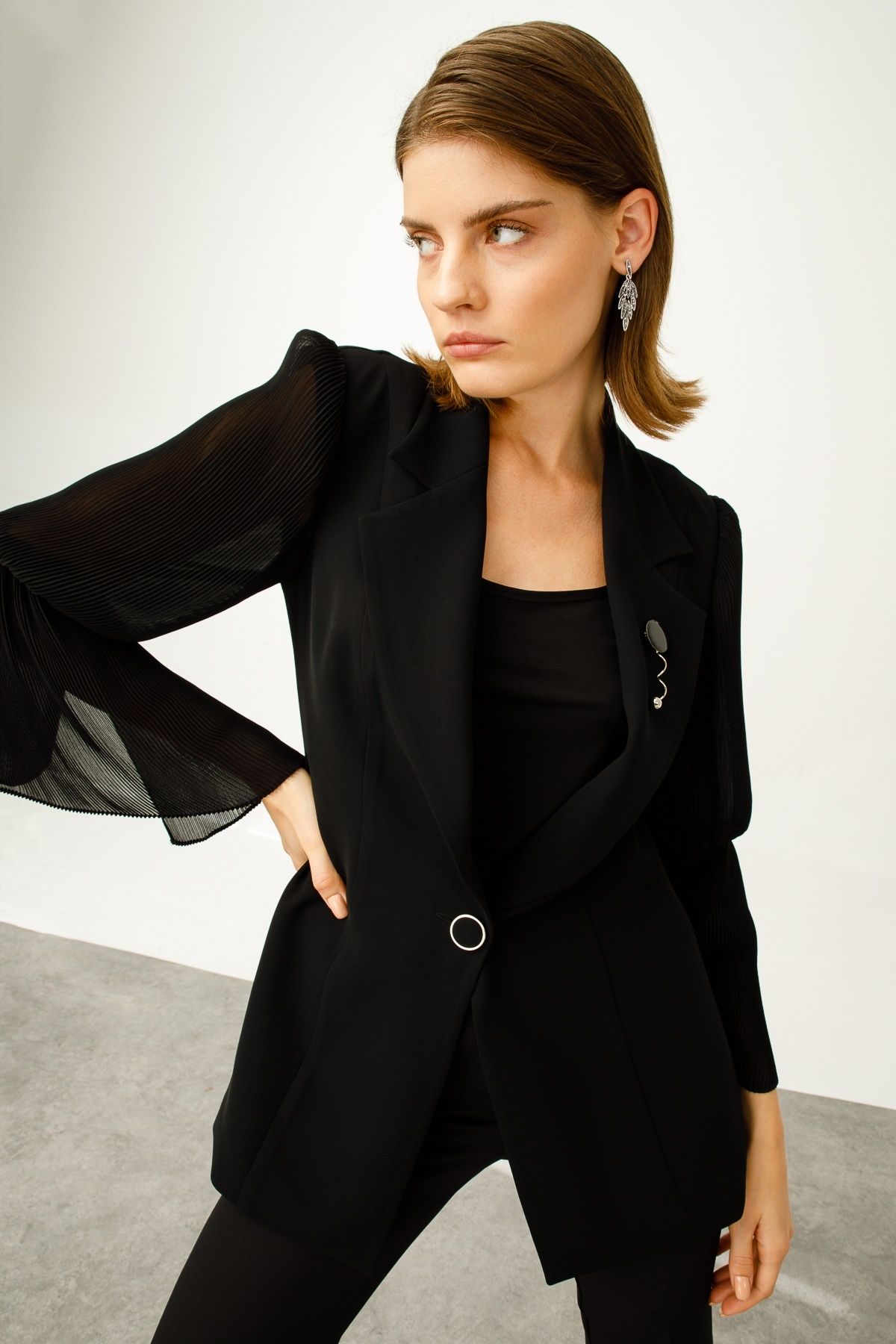 Moda İlgi Modailgi Kolu Plise Detaylı Ceket Siyah