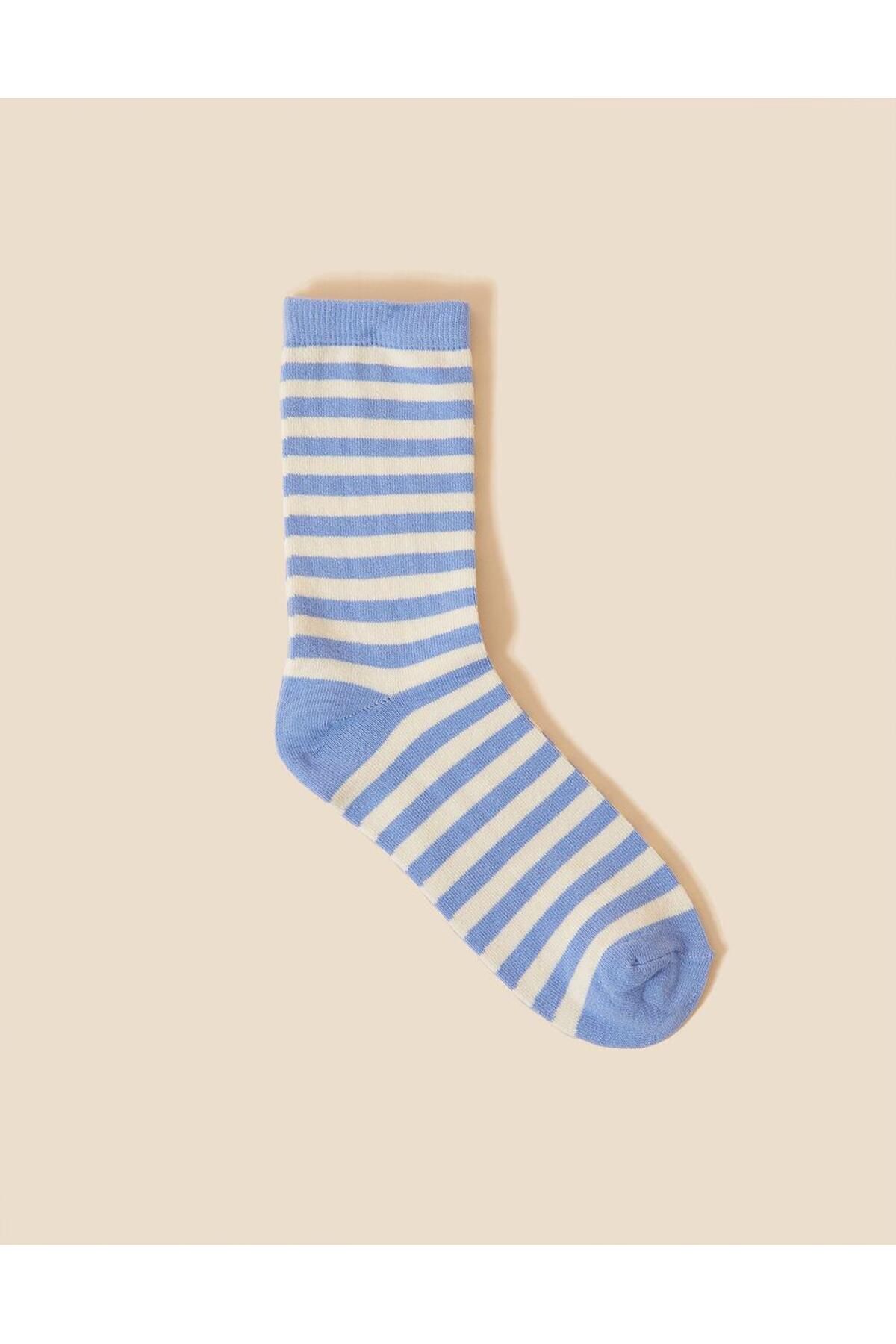Accessorize Mavi Şerit Çizgi Detaylı Çorap