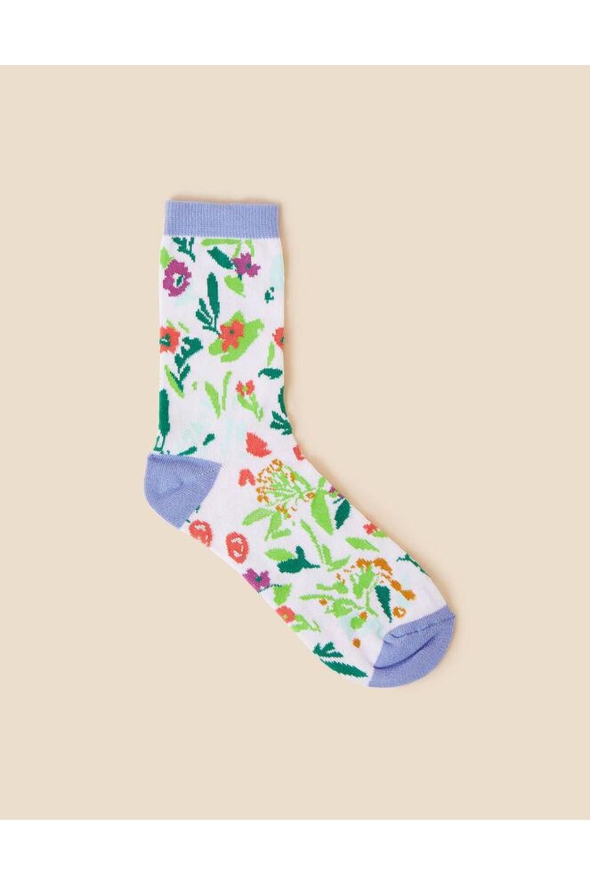 Accessorize Renkli Çiçek Desenli Mavi Detaylı Çorap