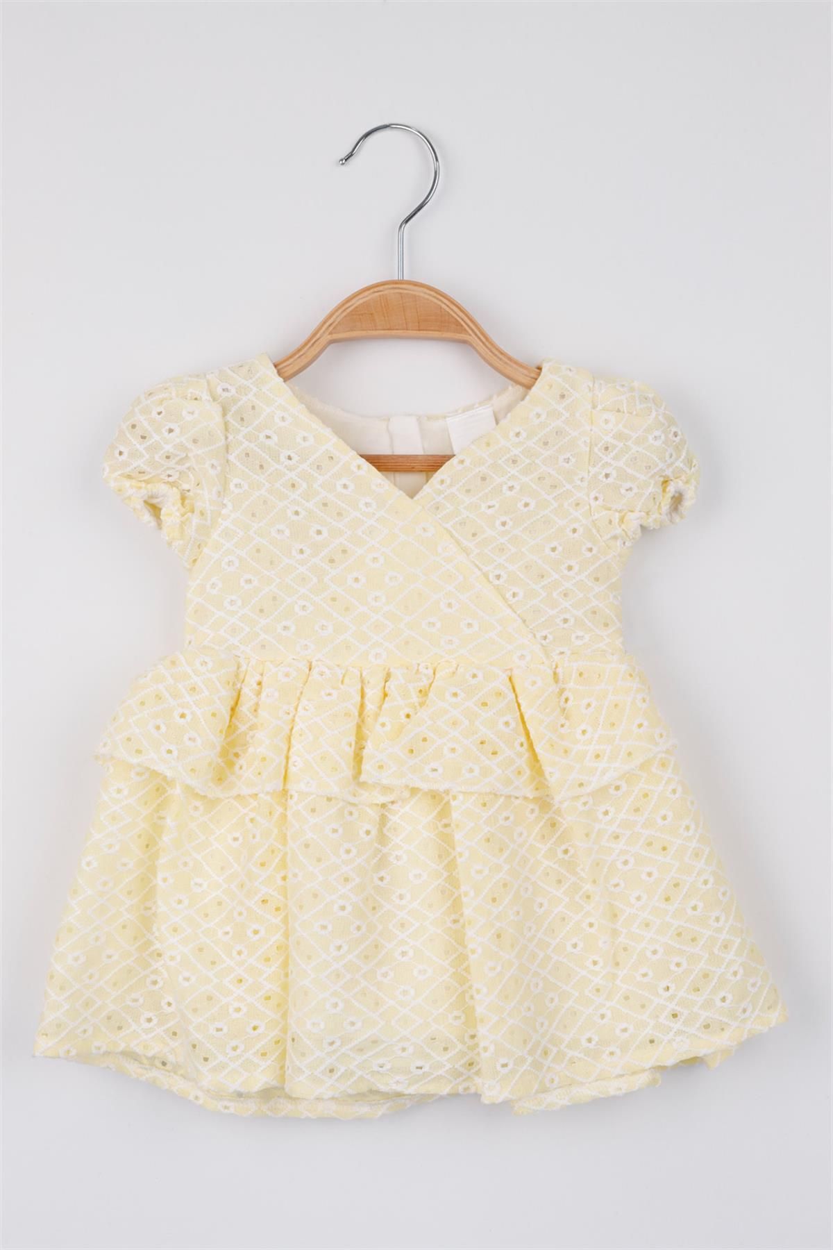 Le Mabelle Sarı Beli Fırfırlı Dantel Detaylı Kız Bebek Elbise - Elba