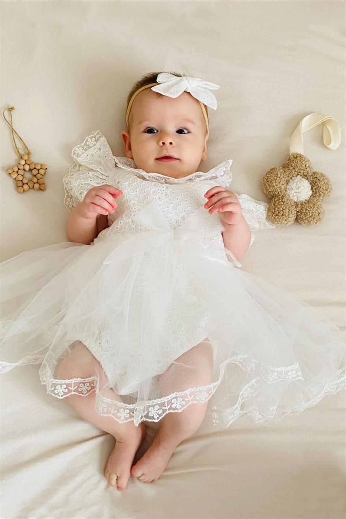 Le Mabelle Beyaz Tül Etekli Dantel Detaylı Kız Bebek Romper - Carole
