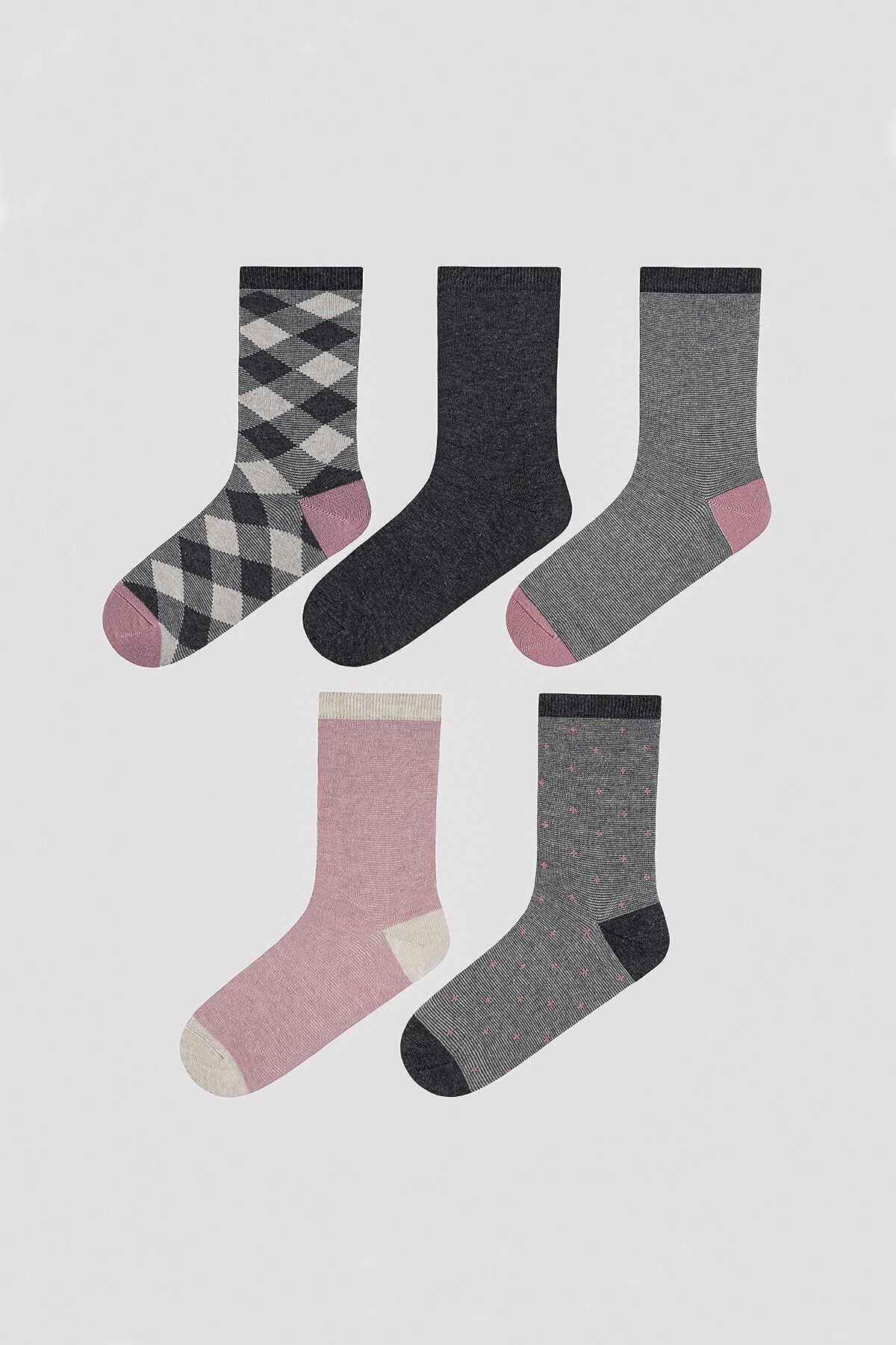 Penti Pembe Puantiye Desenli 5li Soket Çorap