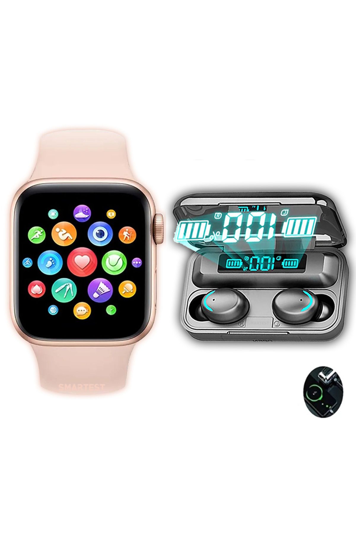 SMARTEST Akıllı Saat Plus Dokunmatik Kablosuz Bluetooth Kulaklık Ikili Özel Set Ios Android