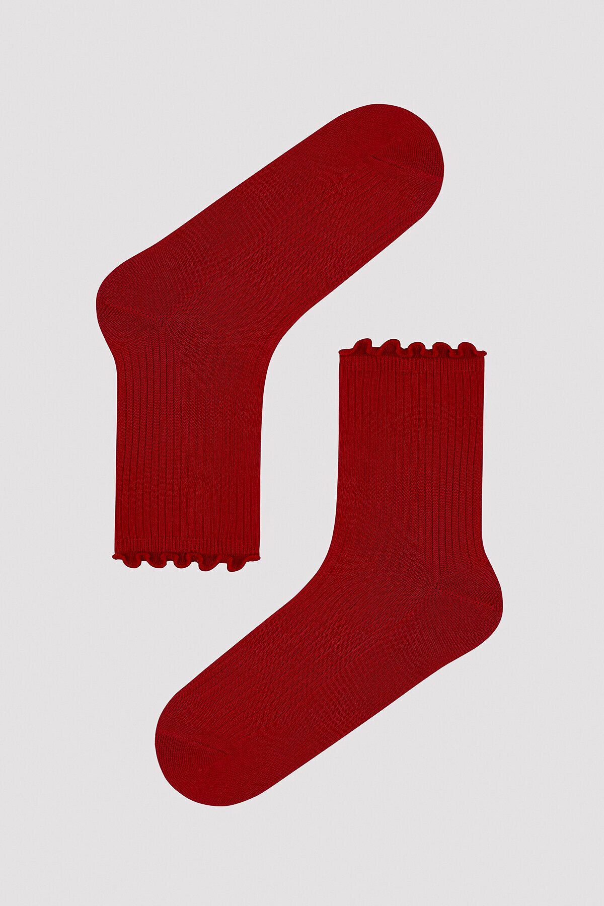 Penti Ribed Fırfır Kırmızı Soket Çorap