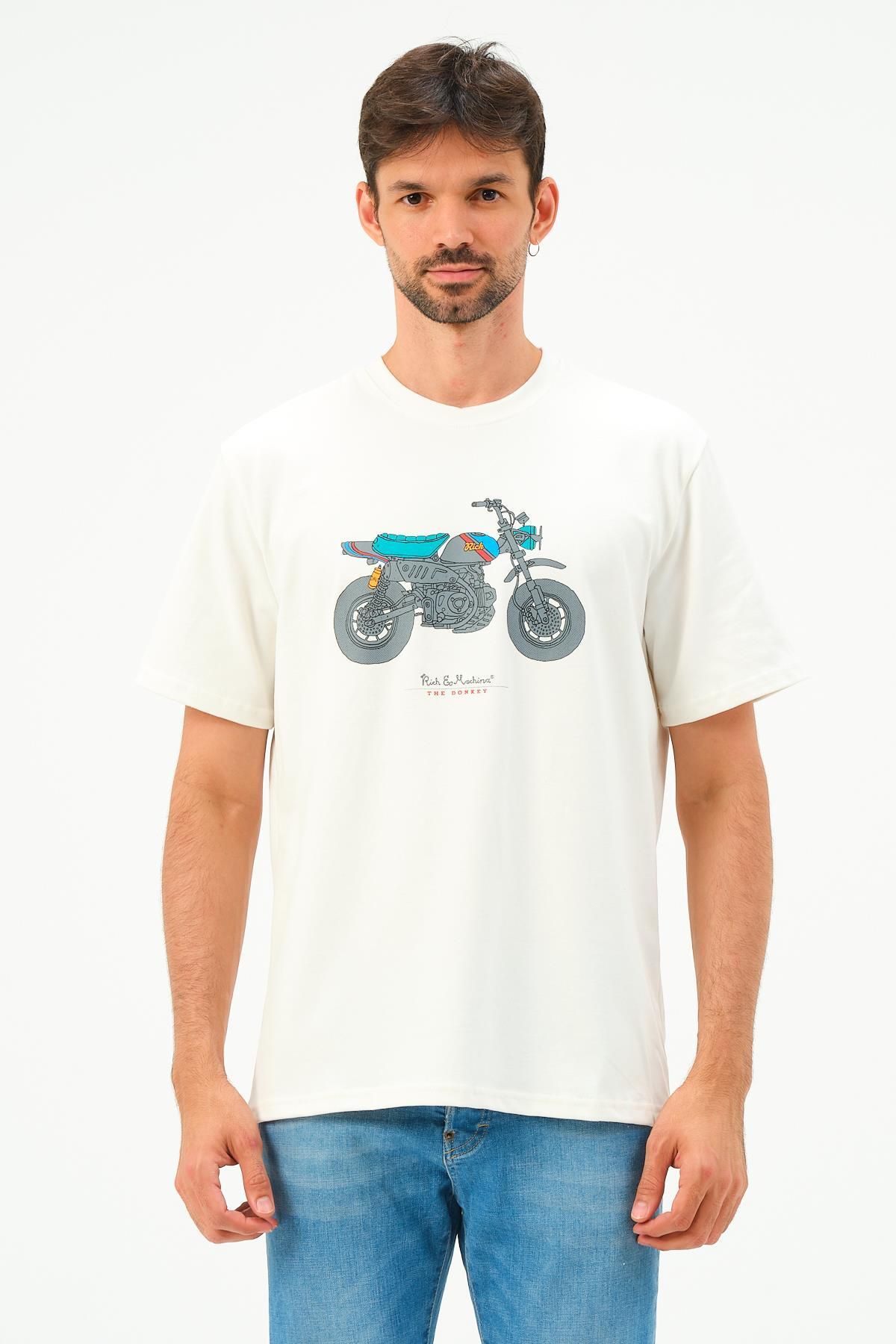 Rich Erkek Motorsiklet Baskılı Tshirt Basic Tişört