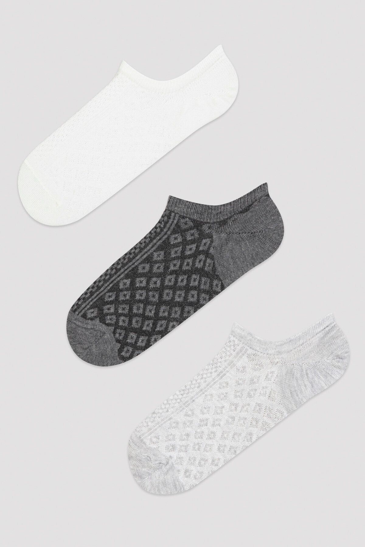 Penti Gri -beyaz Desenli 3'lü Patik Çorap
