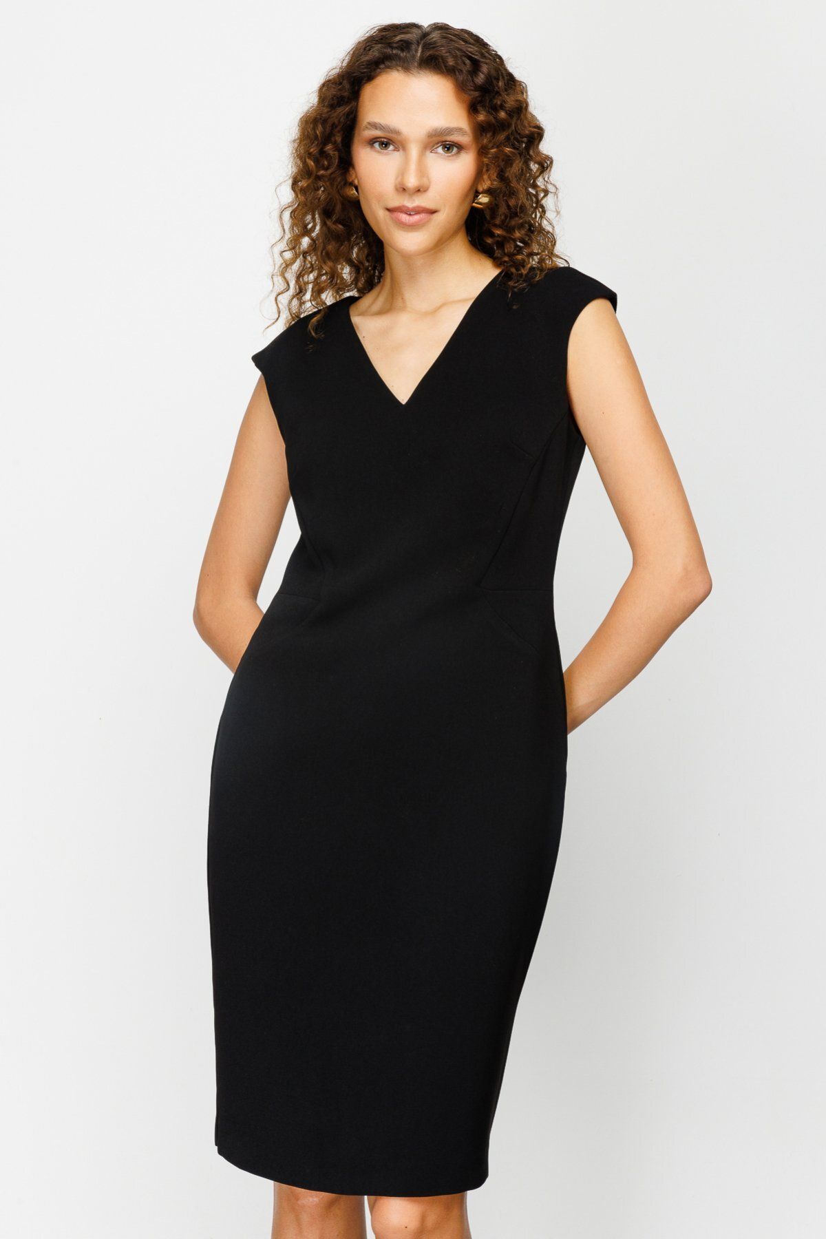 Ekol Kadın V Yaka Krep Elbise 5005 Siyah