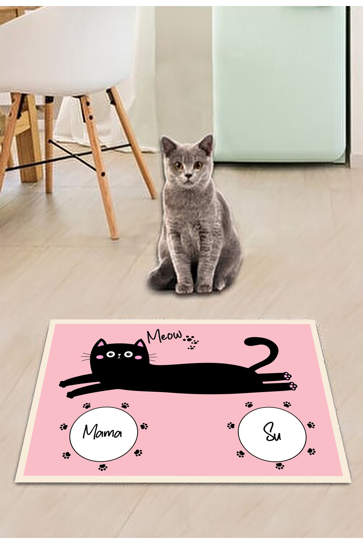 eco concept Kedi Mama Önü Paspası, Mama Önü Paspası, Kedi Tuvalet Önü Paspası, Sevimli Kedi Desenli Paspas