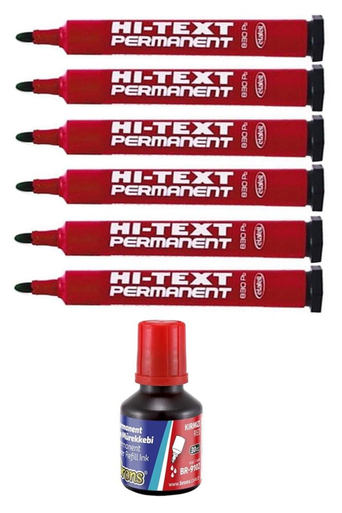 Artlantis Kırmızı Yuvarlak Uçlu Markör Permanent Kalem 6 Adet Hı-Text Marker Mürekkep Kırmızı 30 Ml 1 Adet Bro