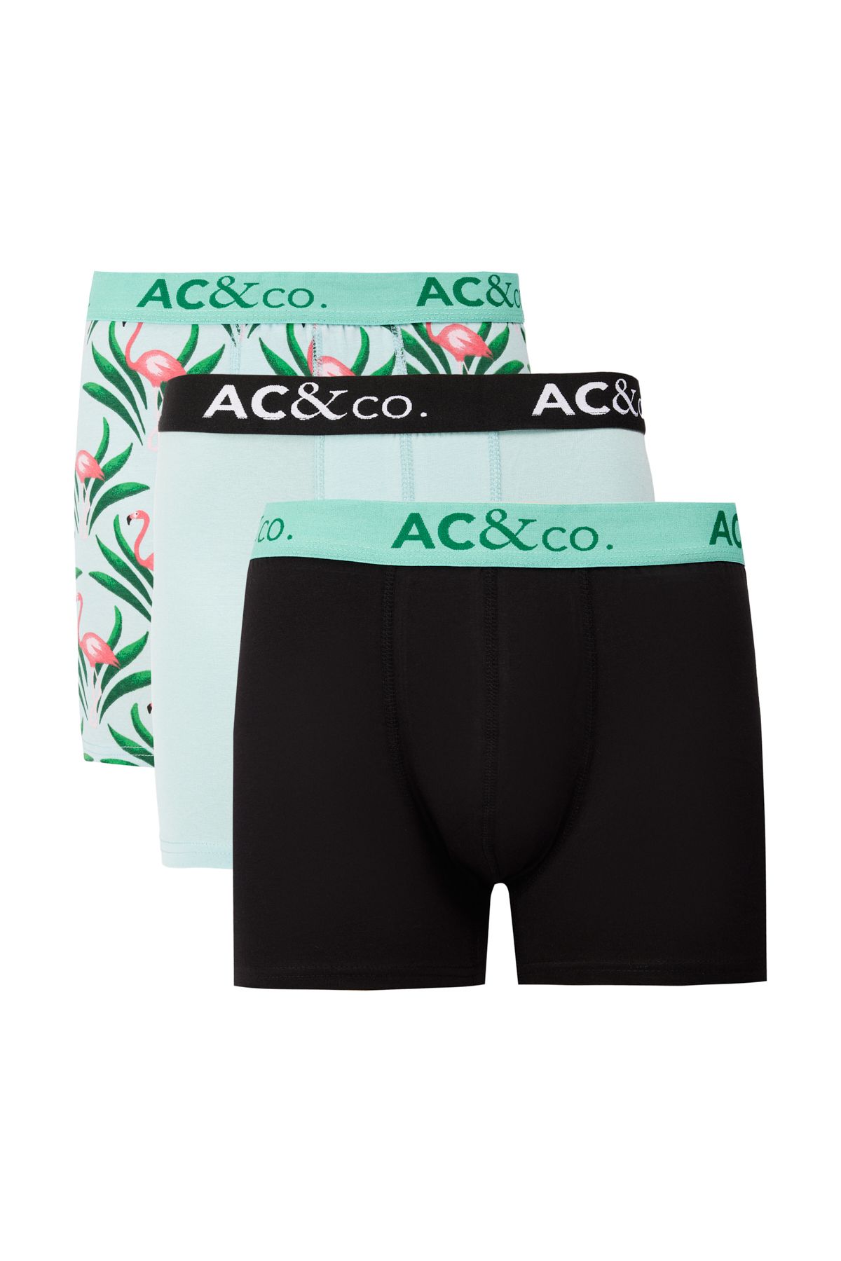 AC&Co / Altınyıldız Classics Erkek Siyah-Yeşil Pamuklu Esnek Desenli 3'lü Boxer Paketi