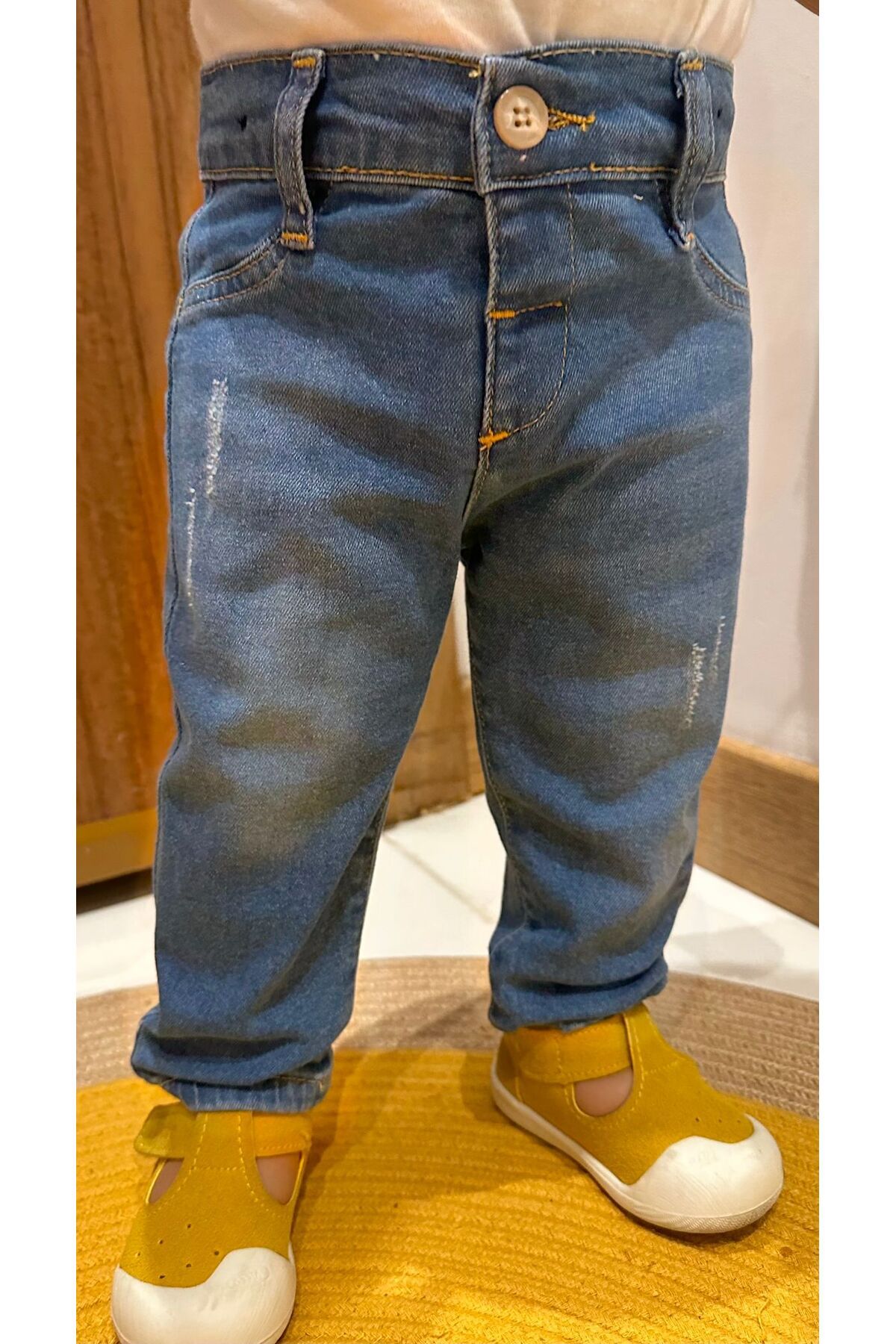 minny max Çocuk Jean Açık Mavi Kot Pantolon Denim Kumaş Beli Ayarlanabilir Lastikli