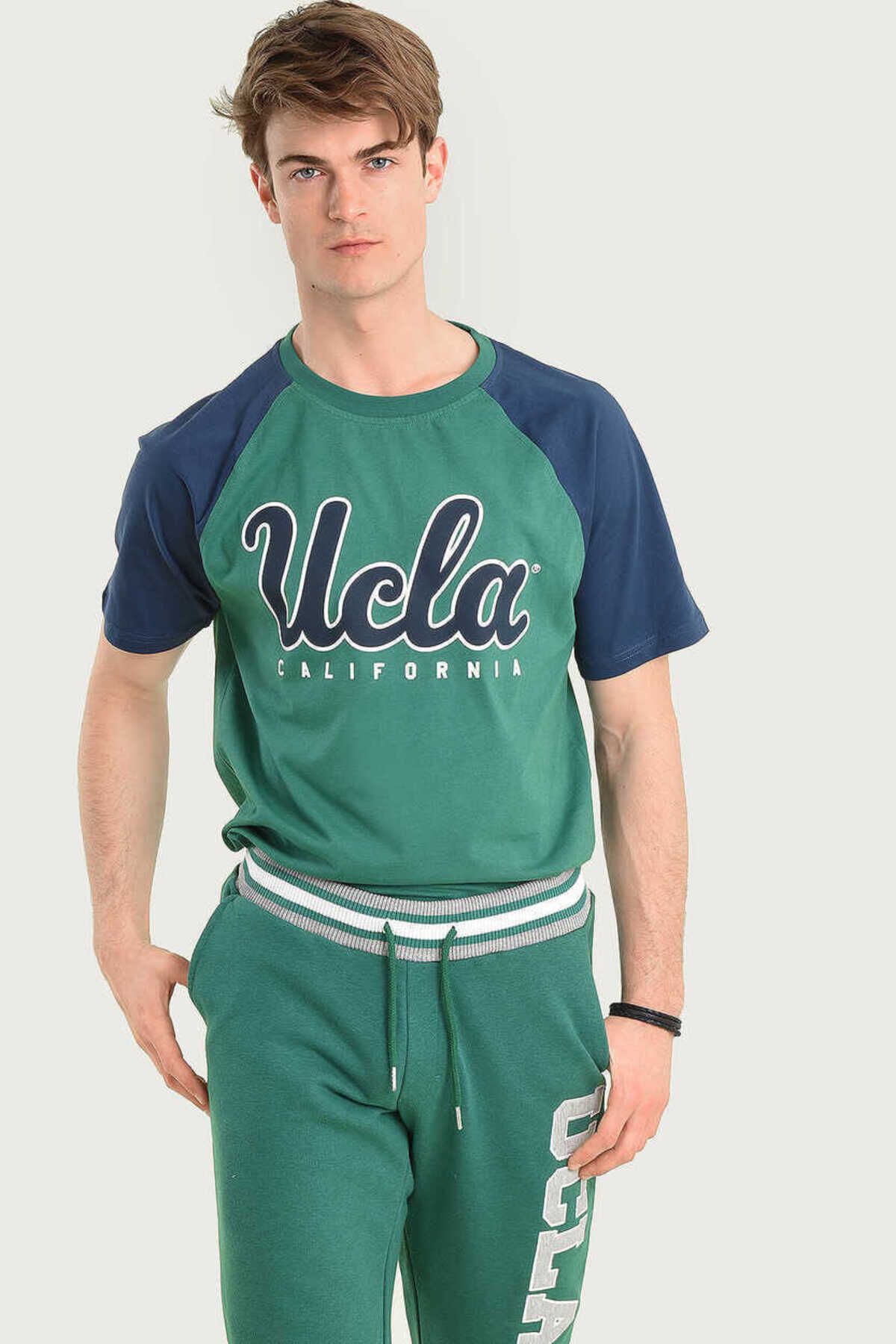 Ucla Erkek Yeşil Standard Fit Bisiklet Yaka T-shirt CANYON