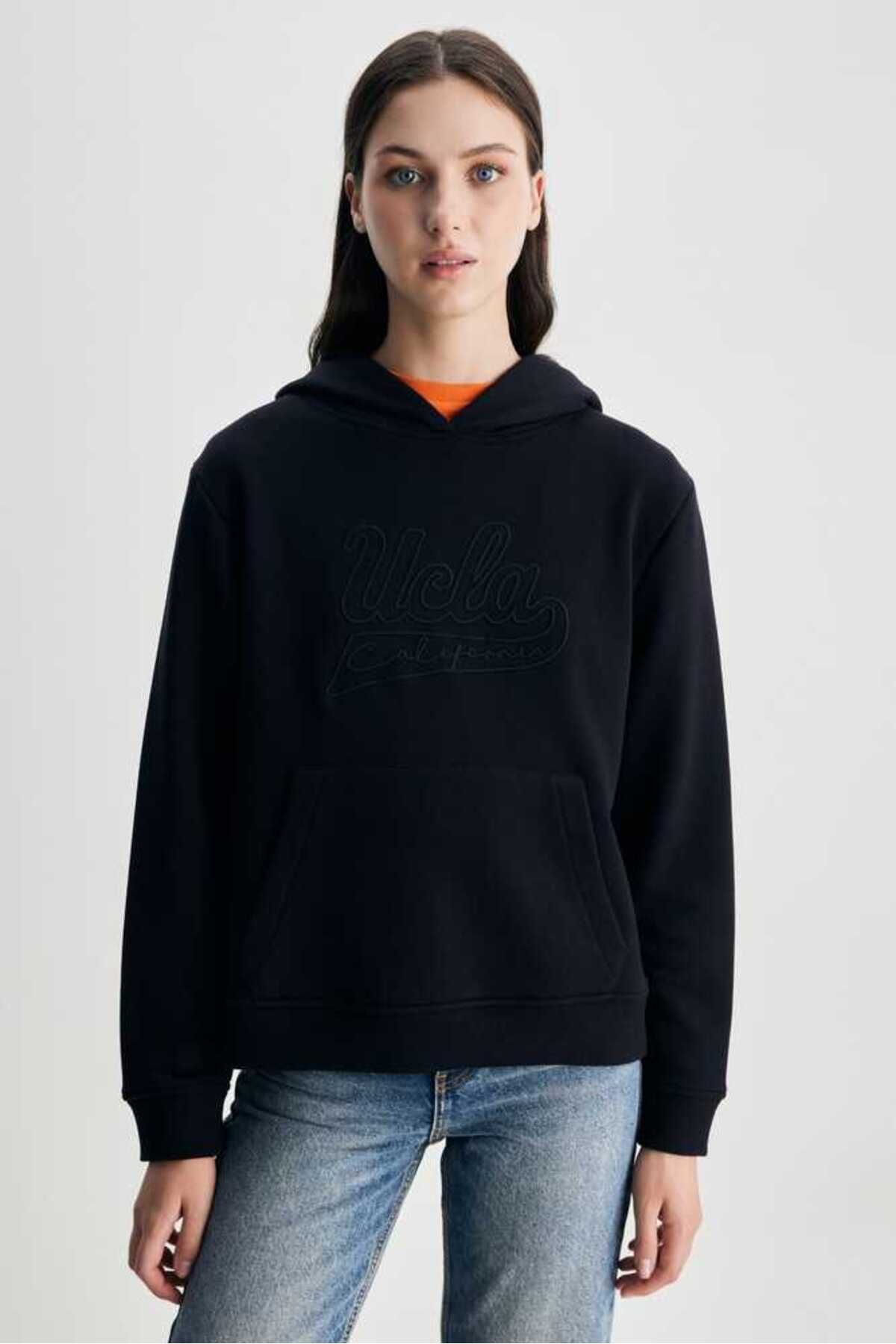Ucla DEBORAH Siyah Kapüşonlu Nakışlı Standard Fit Kadın Sweatshirt