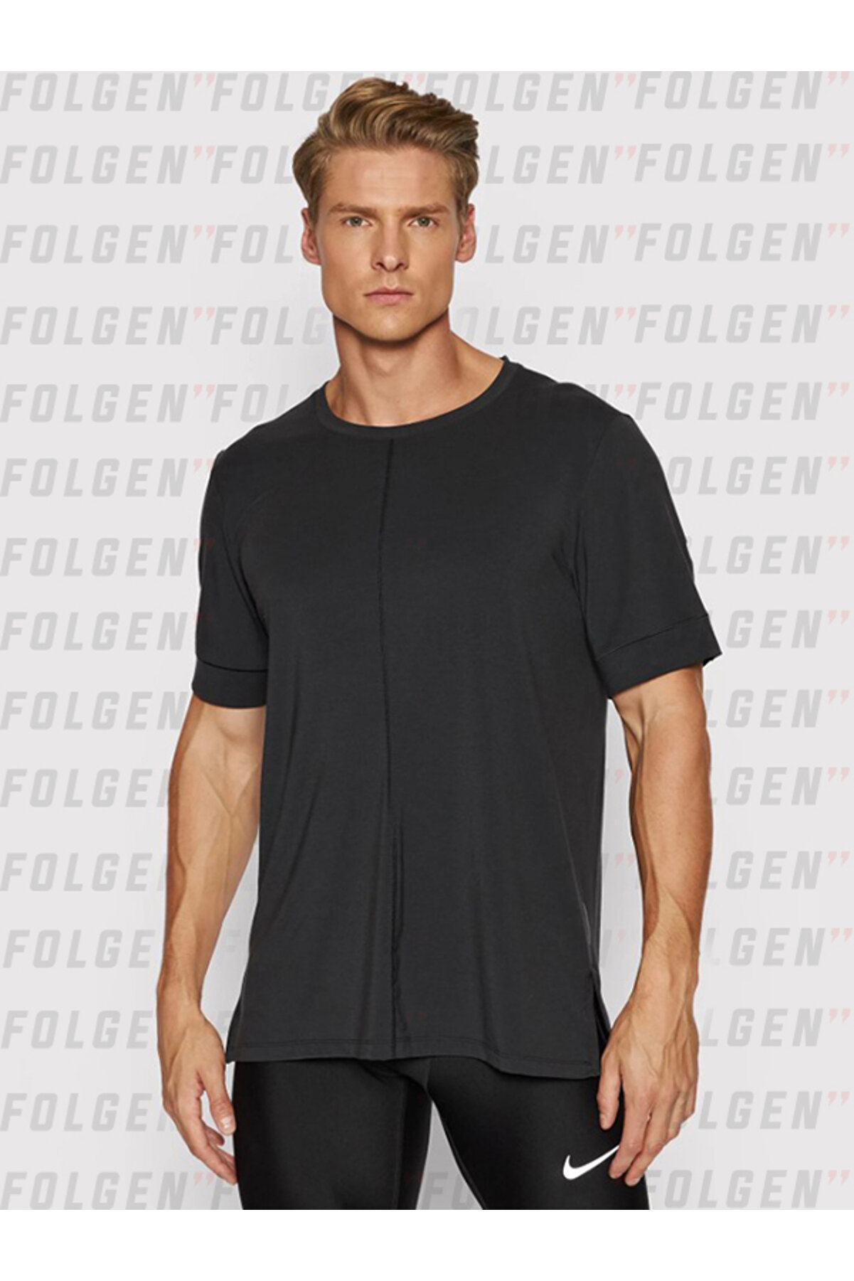 Nike T-shirt Technique Yoga Dri-FIT Black Slim Fit Yoga T-shirt Siyah Kısa Kollu Erkek Spor Tişört