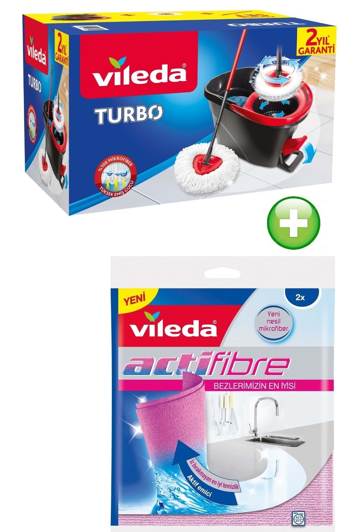 Vileda Turbo Pedallı Temizlik Seti (komple Set)+ Actifibre Mikrofiber Bez (paket Içi 2 Li Pk)