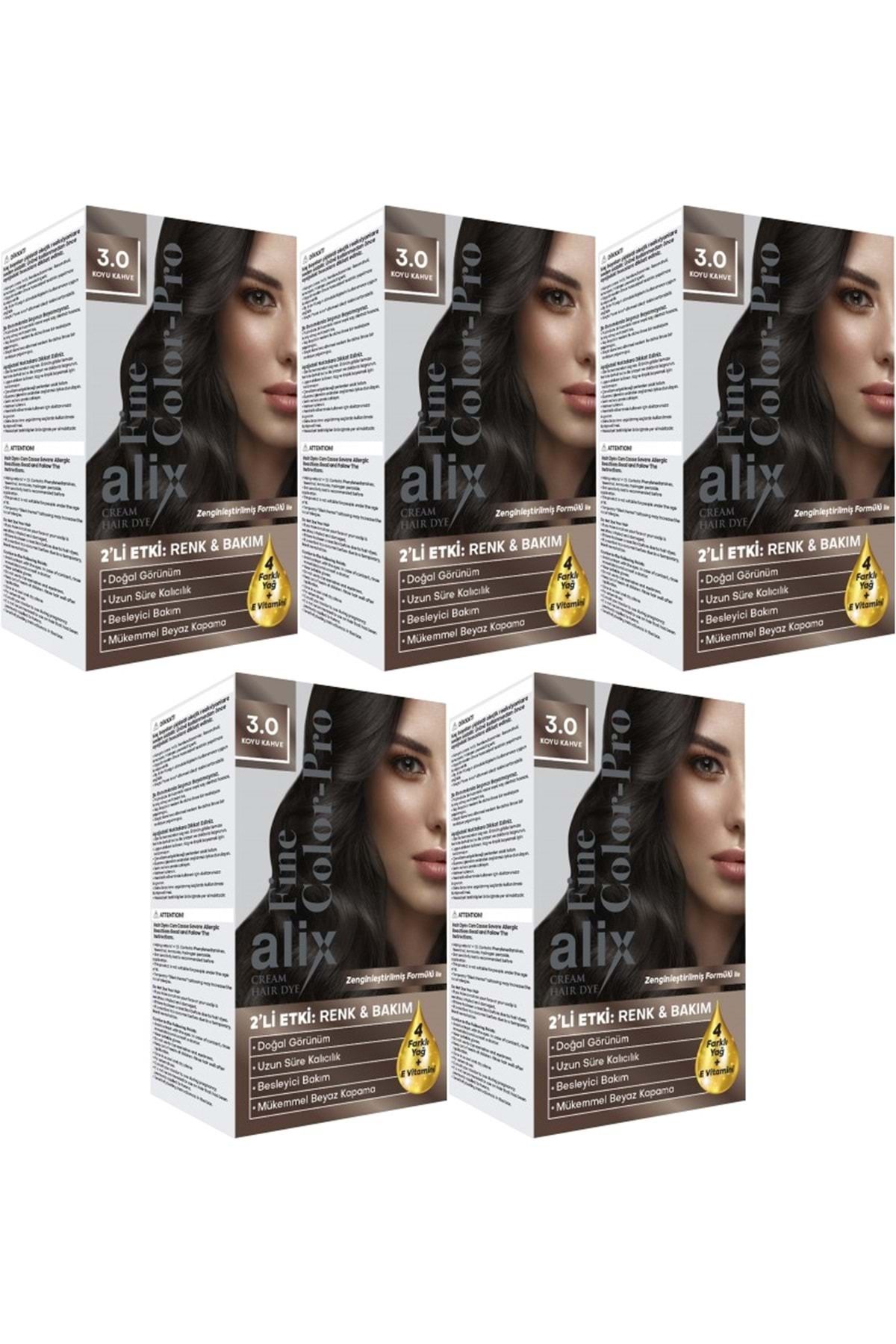 Alix 50ml Kit Saç Boyası 3.0 Koyu Kahve 5Li Set