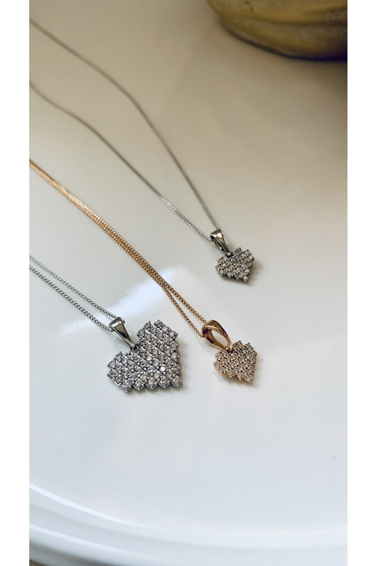 Chance’S Jewelry Handcrafted Piksel Detay Büyük Boy Zirkon Silver Taşlı Kalp Kolye