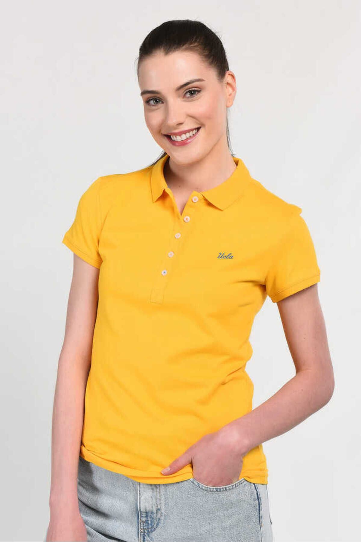 Ucla Shaver Sarı Polo Yaka Nakışlı Kadın Tshirt
