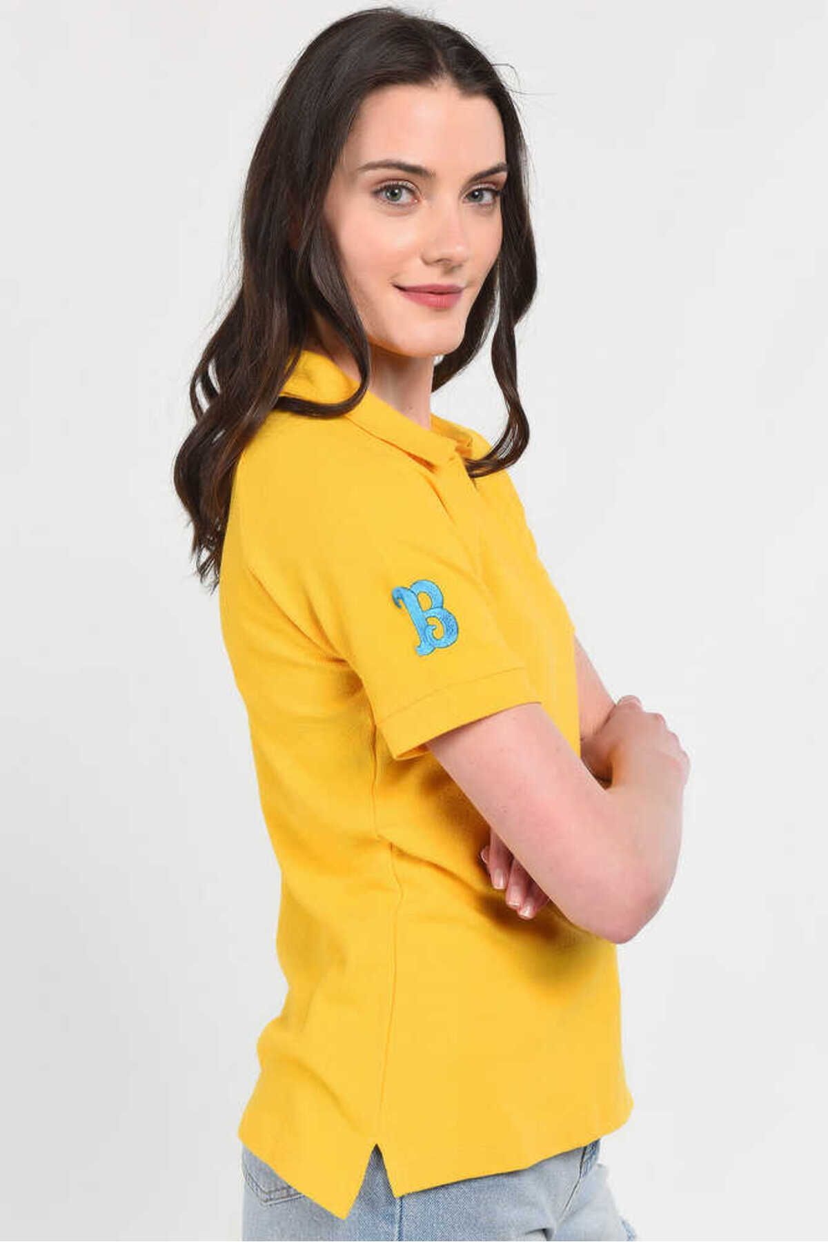 Ucla Melrose Sarı Polo Yaka Nakışlı Kadın Tshirt