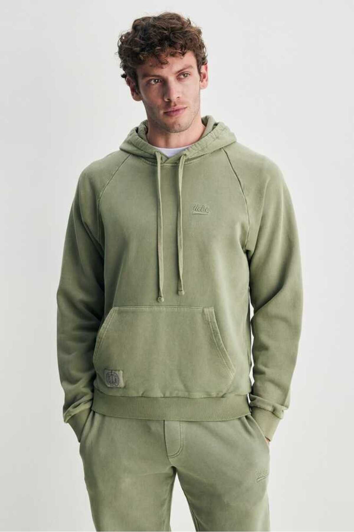 Ucla JUDE Yeşil Kapüşonlu Nakışlı Standard Fit Erkek Sweatshirt