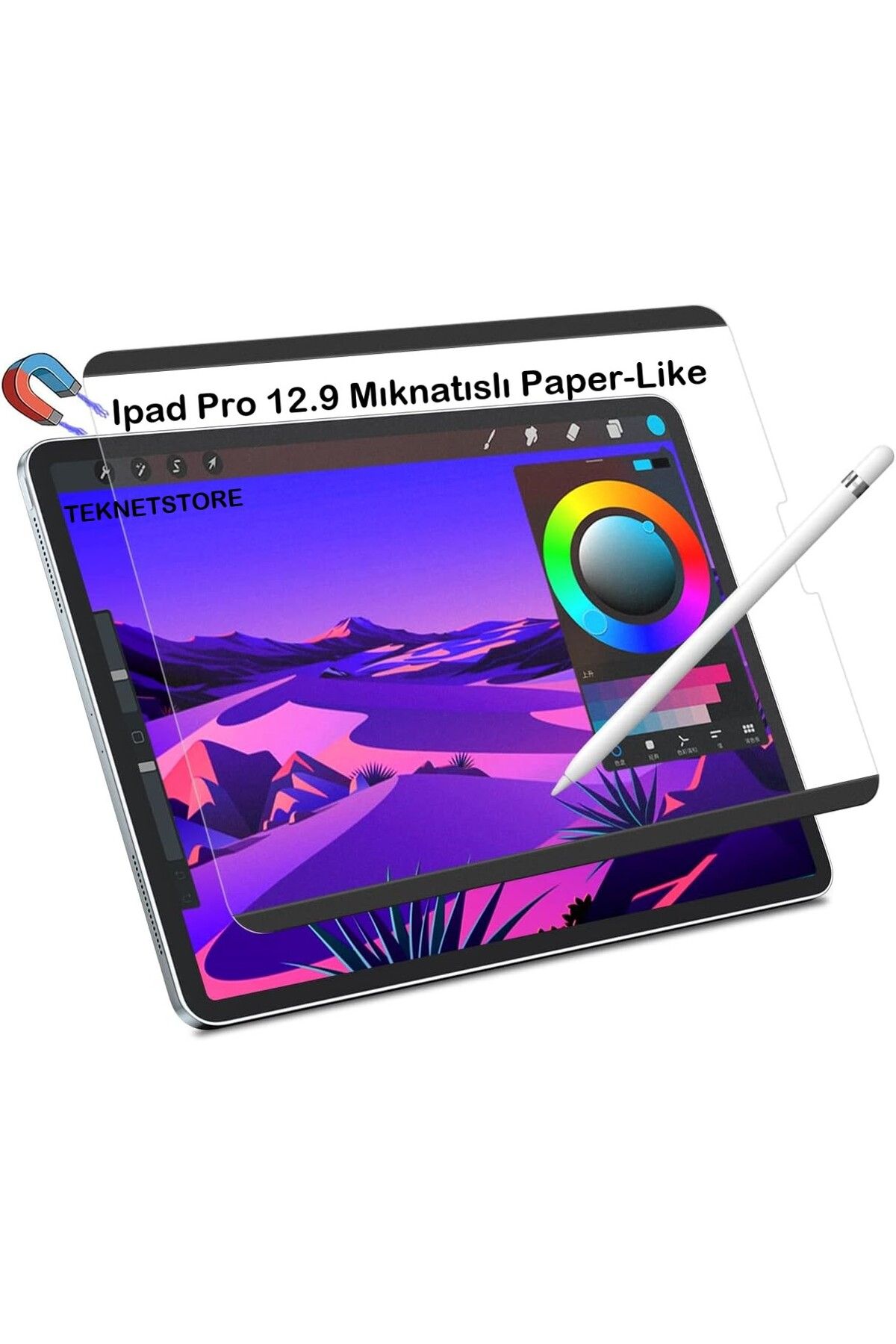 TEKNETSTORE Apple Ipad Pro 12.9" Inç 6.nesil 2022 M2 ınç Uyumlu Magnetic (Mıknatıslı) Paperlike Kağıt Hissiyatlı