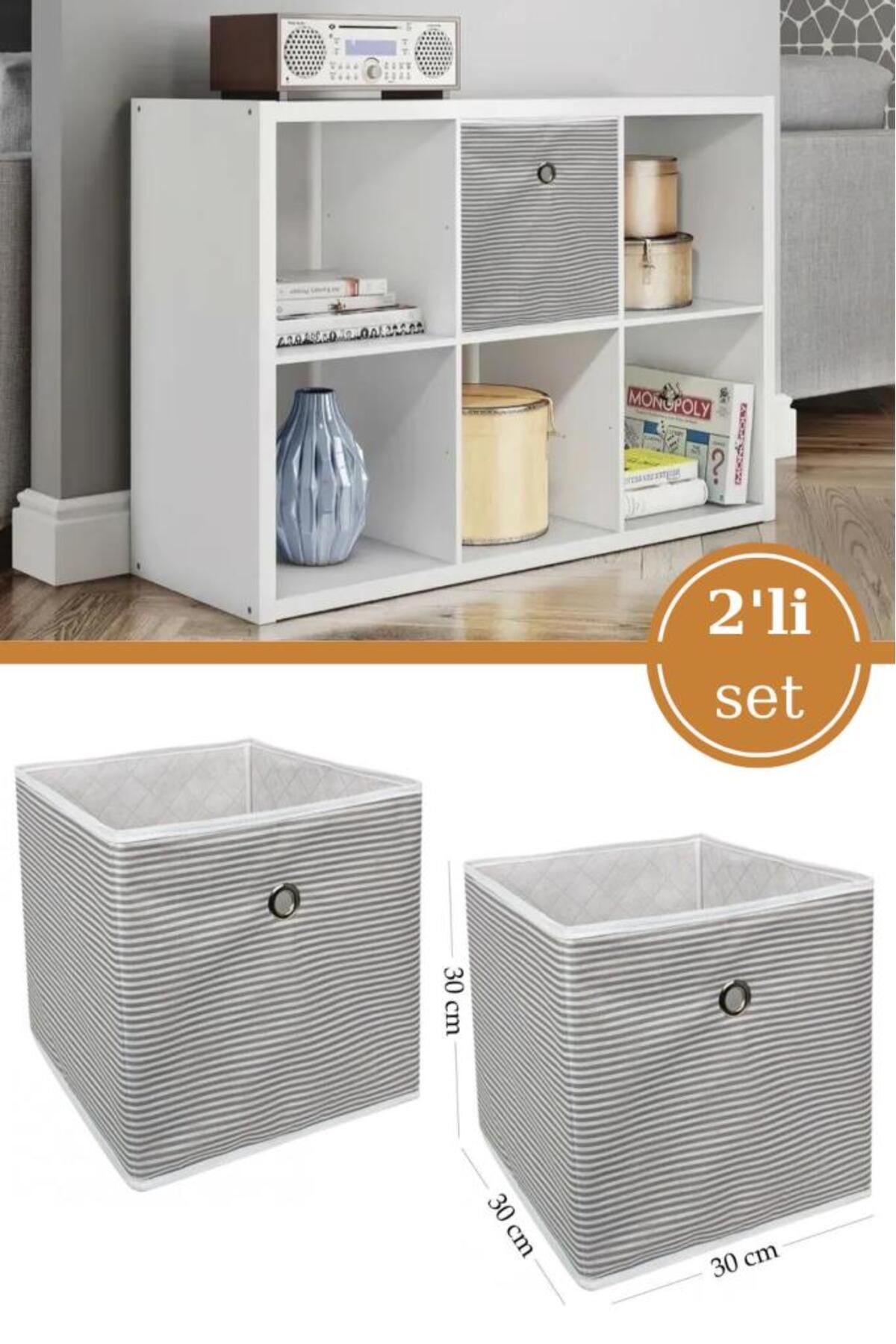 Flosoft 2 Adet Raf Organizer, Çok Amaçlı Saklama Kutusu, Çamaşır Oyuncak Düzenleyici 30x30x30 Cm 2’li Set