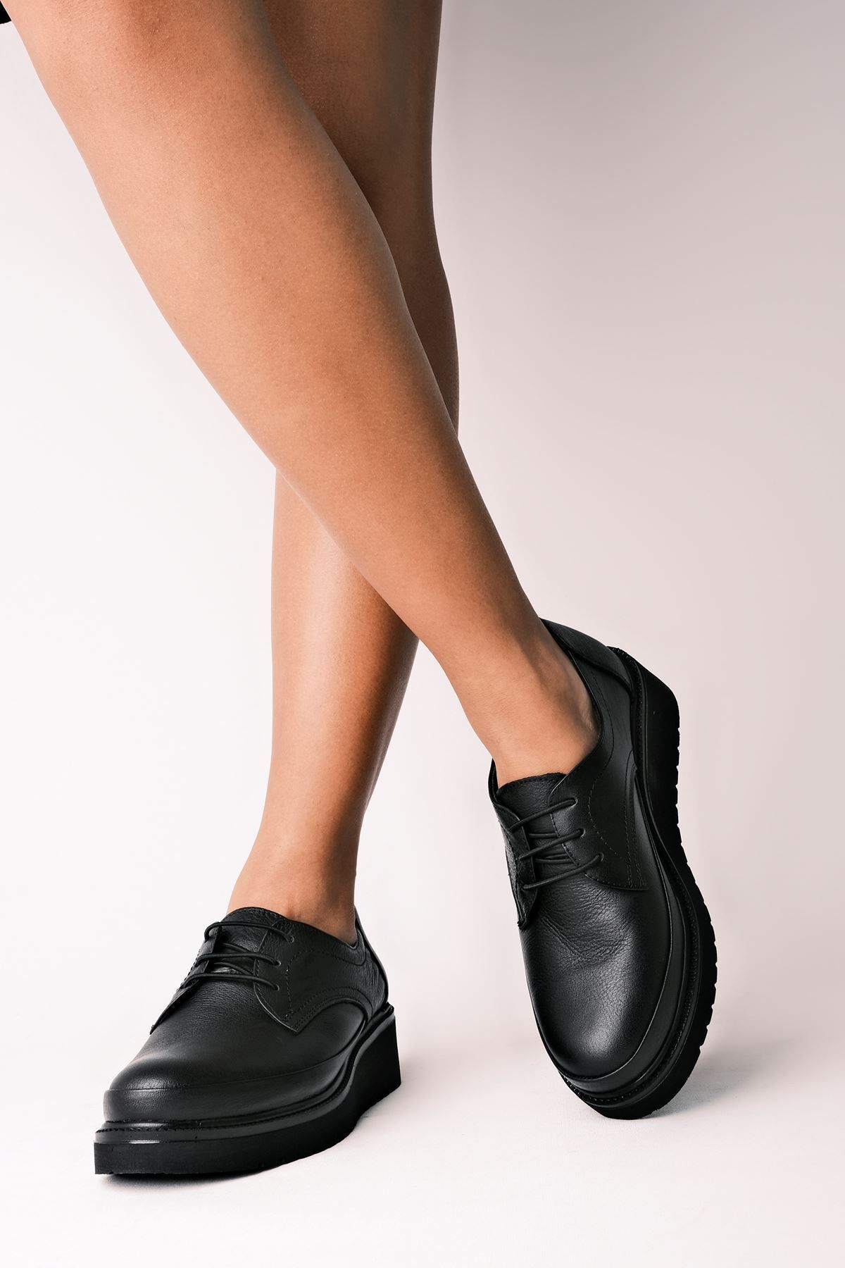 LAL SHOES & BAGS Kadın Hakiki Deri Loafer Oxford Günlük Ayakkabı-siyah
