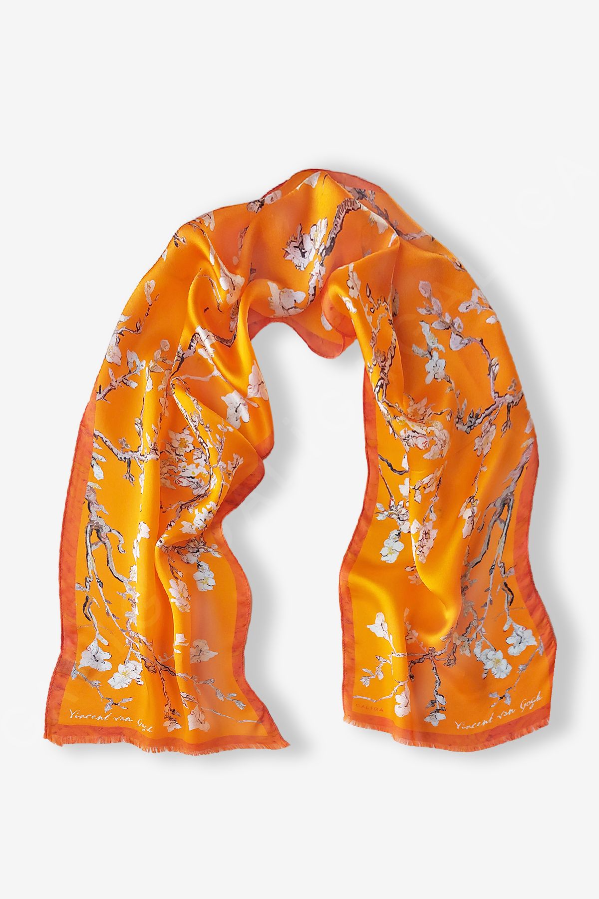 Galiga Van Gogh - Badem Ağacı Oranj %100 Ipek Fular 26*130cm Art On Silk