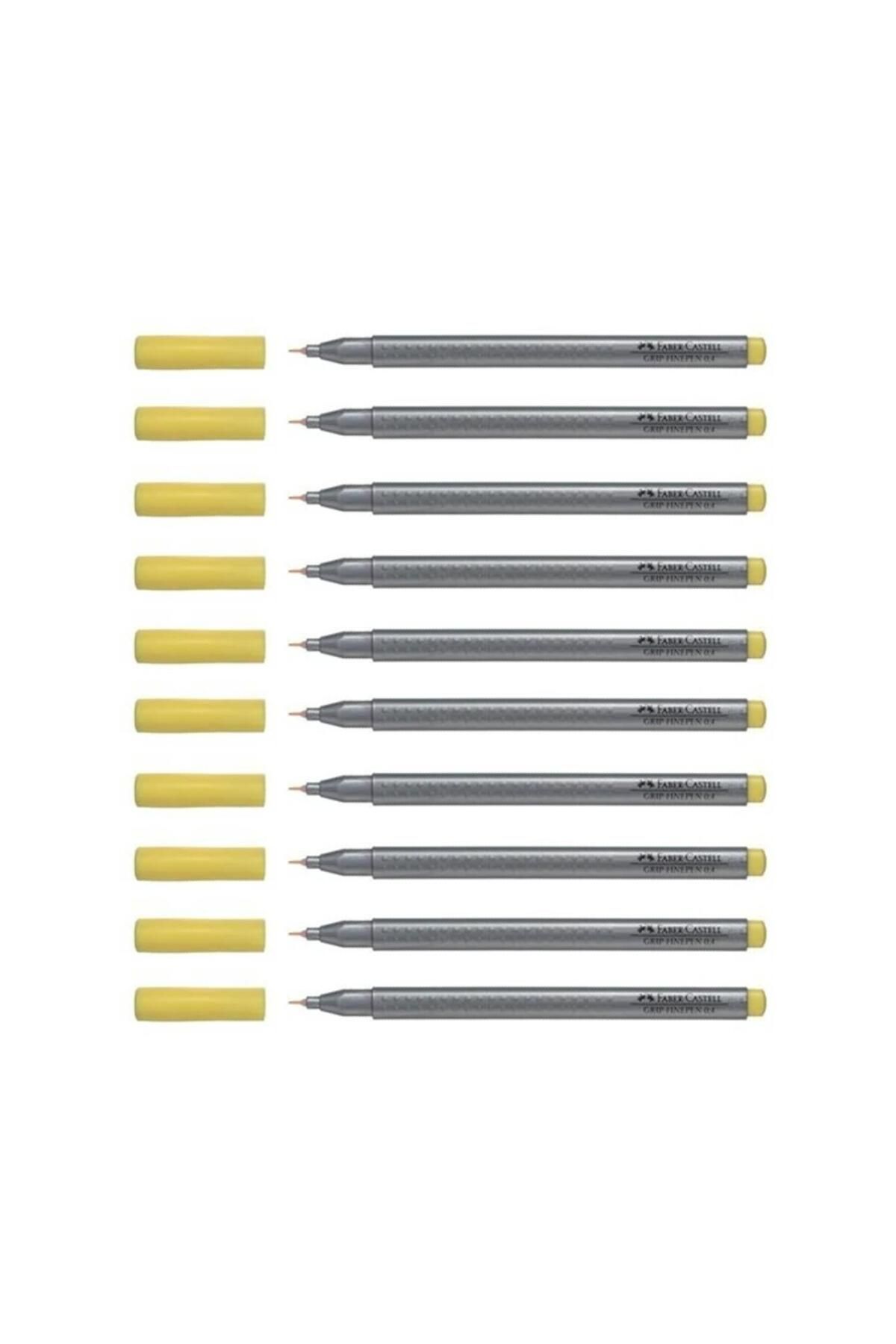 Faber Castell Faber-Castell Grip Fineliner 0.4 Uç Keçeli Kalem Altın Sarısı 10 Adet