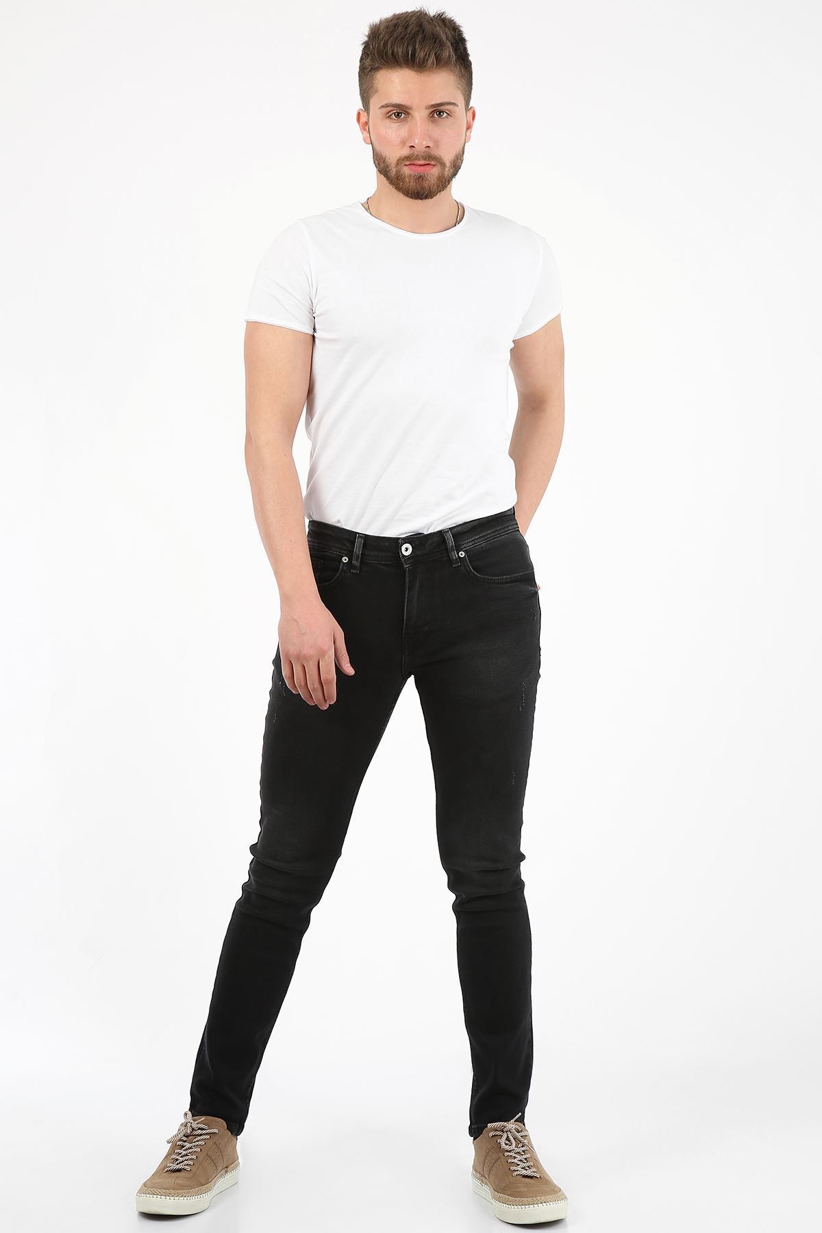 LTC Jeans Siyah Yıpratma Slim Fit Fermuarlı Erkek Jeans Pantolon-jonas