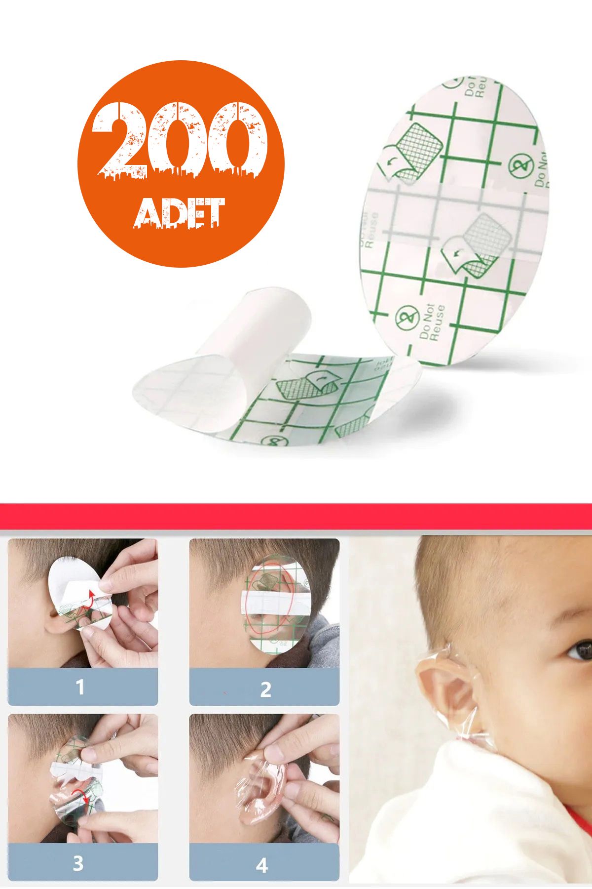 Tor Store 200'lü Su Şampuan Sabun Geçirmez Bebek Çocuk Kulak Koruyucu Bant Banyo Havuz Yüzme Duş Kulak Bandı