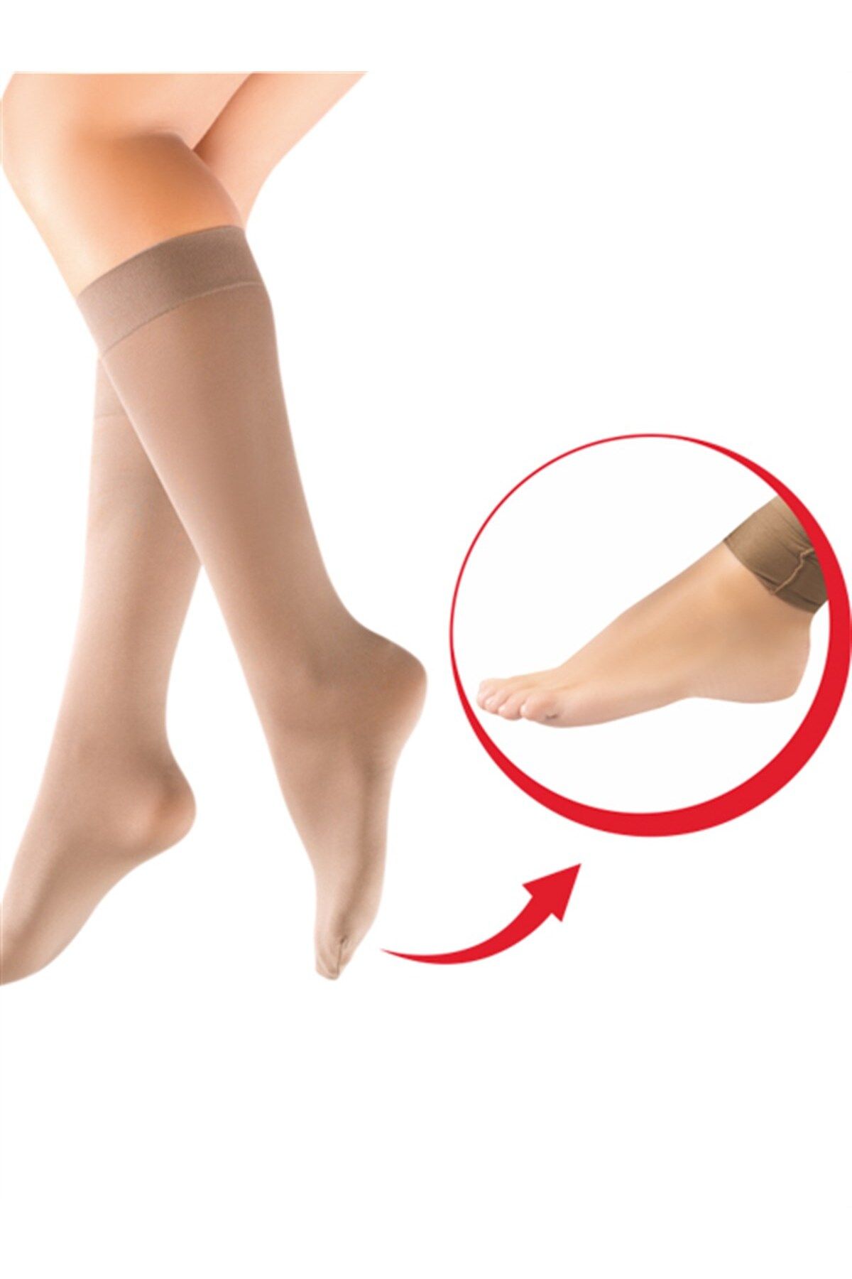 ÖZDEMİRLİ TEKSTİL Kadın Ten Rengi Burnu Açılabilen Pratik Dizaltı Abdest Çorabı