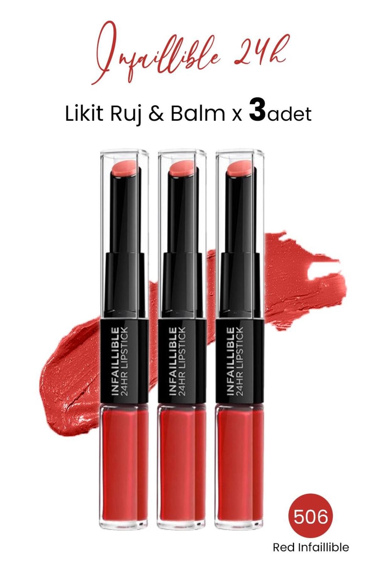 L'Oreal Paris Infaillible 24h Likit Ruj & Balm 506 Red Infaillible X 3 Adet