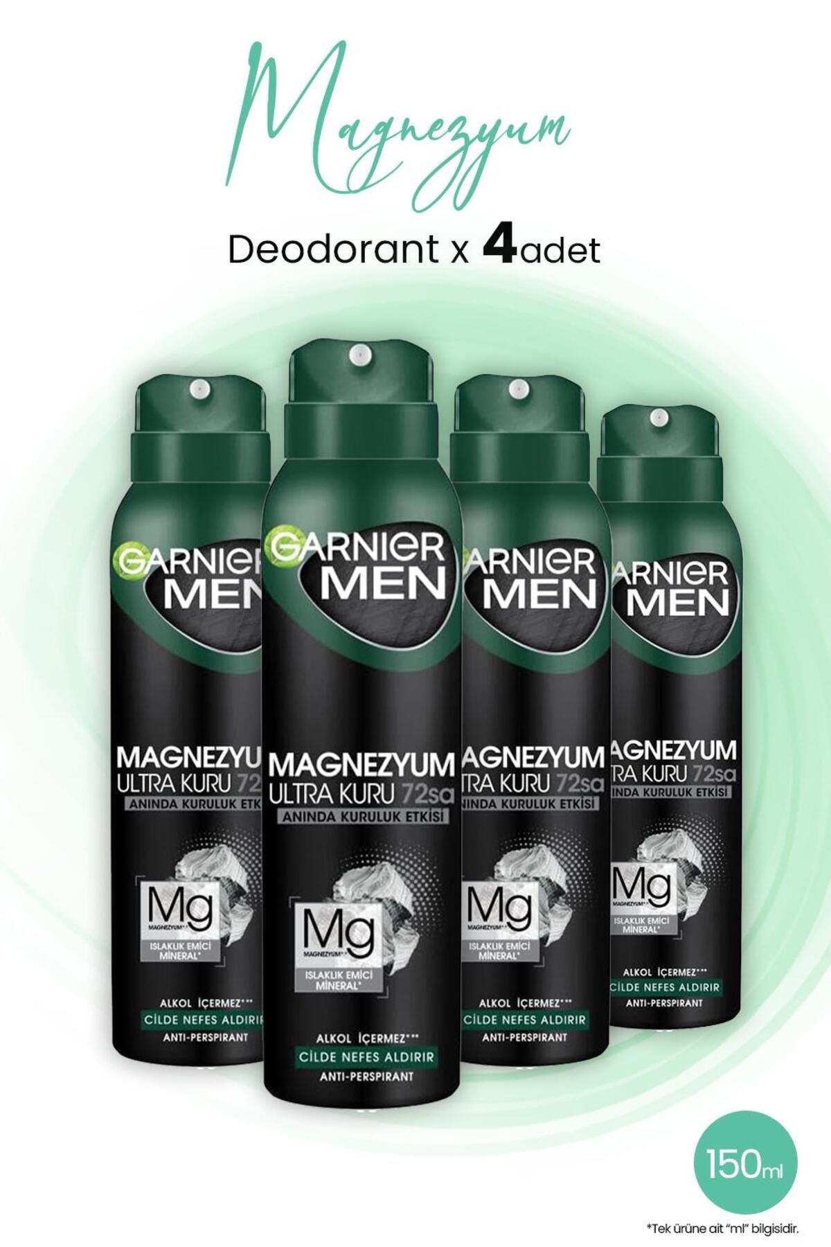 Garnier Men Magnezyum Ultra Kuru 72 Saat Sprey Deodorant 150 ml X 4 Adet